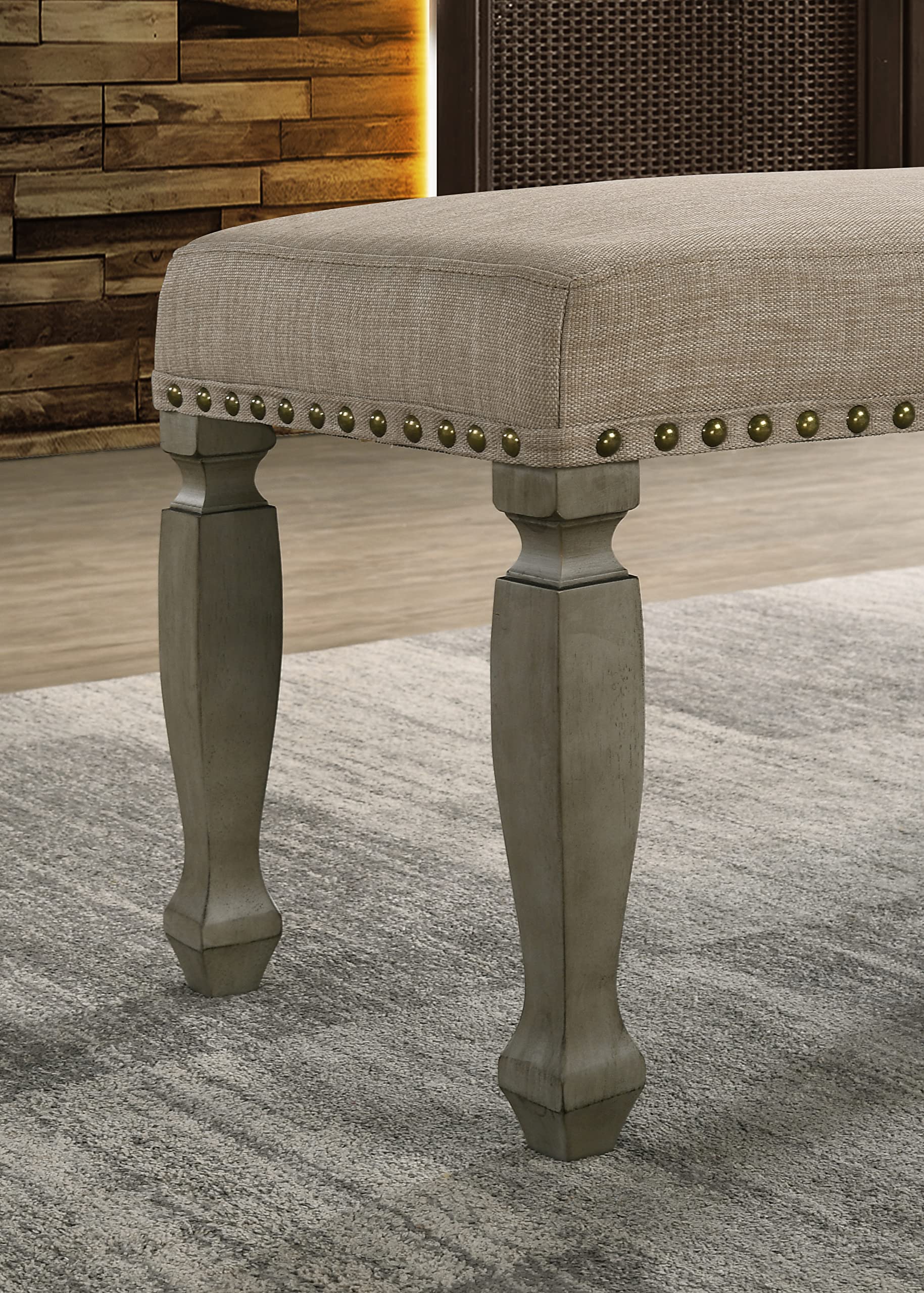 Roundhill Furniture Breda Upholstered Nailhead Bench - Antique Gray Velvet Entryway Bench with Tufted Seat for Living Room, Bedroom & Hallway Decor
