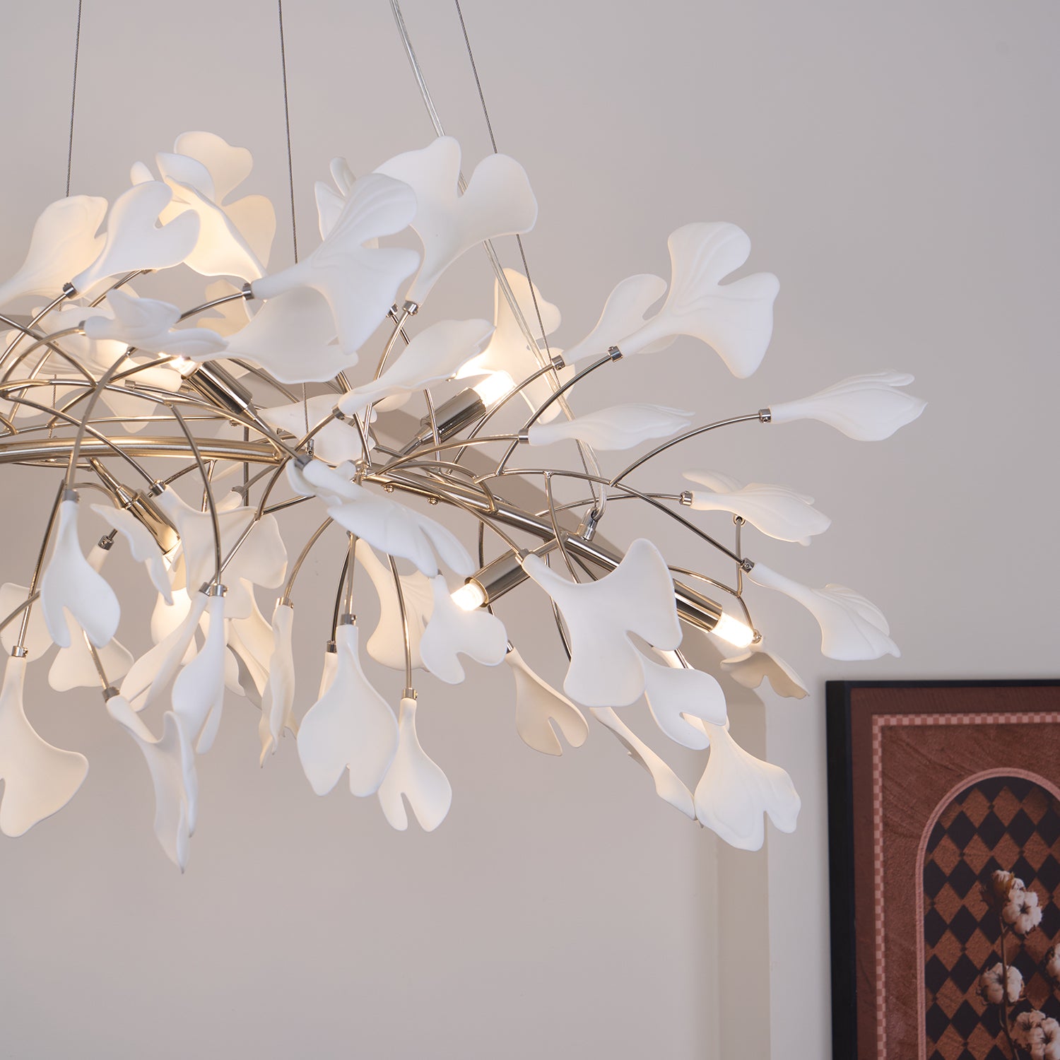 Elegant Ginkgo Leaf Chandelier - Modern Gold Ceiling Light Fixture with Crystal Accents for Dining Room, Living Room & Bedroom Decor