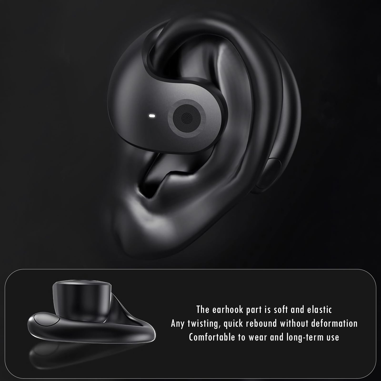 OneNine Open Ear Wireless Bluetooth 5.4 Headphones - IPX5 Waterproof, Noise Cancelling Sport Earbuds with Mic & Earhooks for Running, Gym & Outdoor Activities (Black, Compatible with Android/iOS)