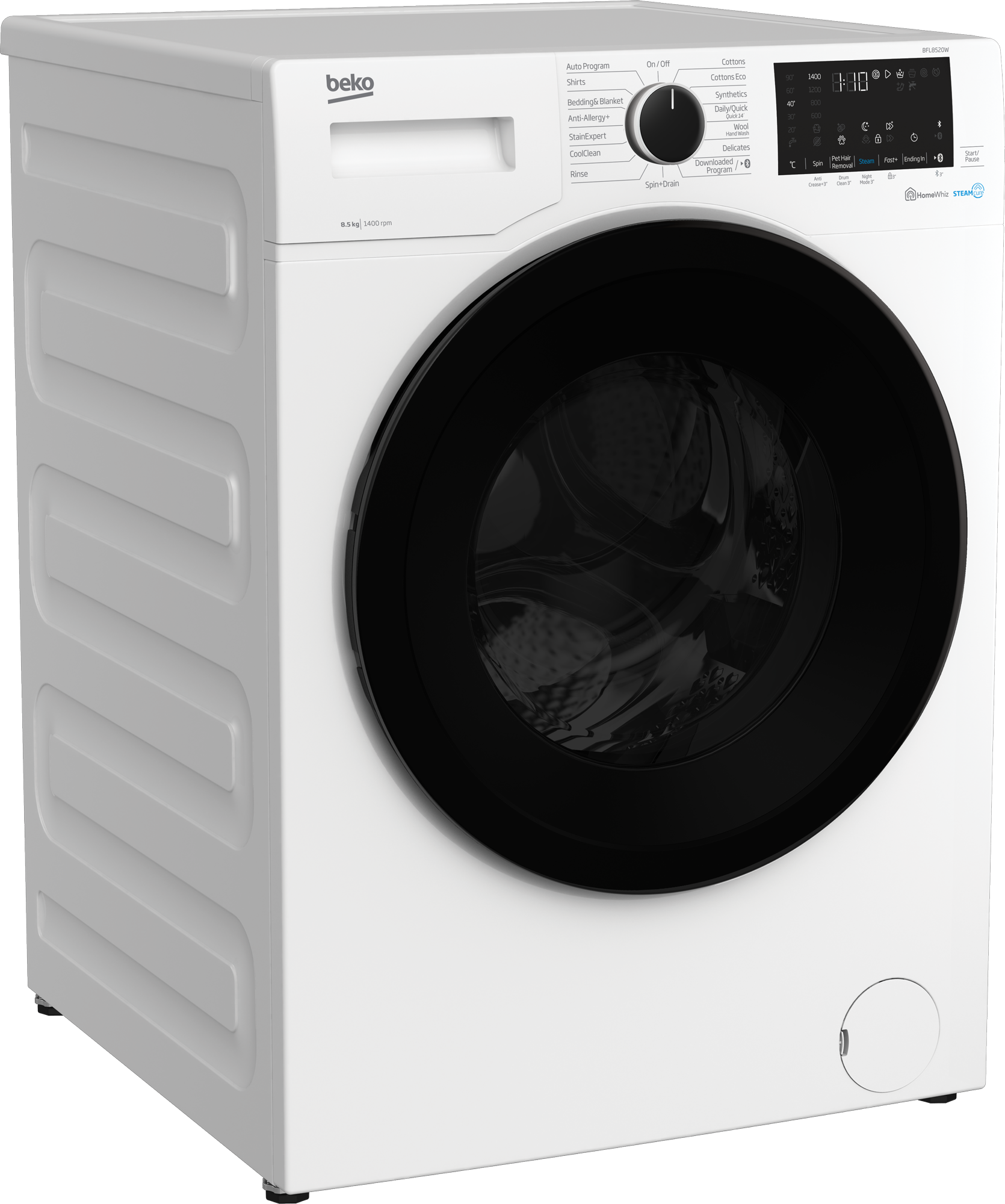 Beko 8.5kg Front Load Washing Machine with SteamCure Technology & Bluetooth Connectivity BFL8520W - Perfect for Small Apartments, Laundry Rooms & Smart Homes