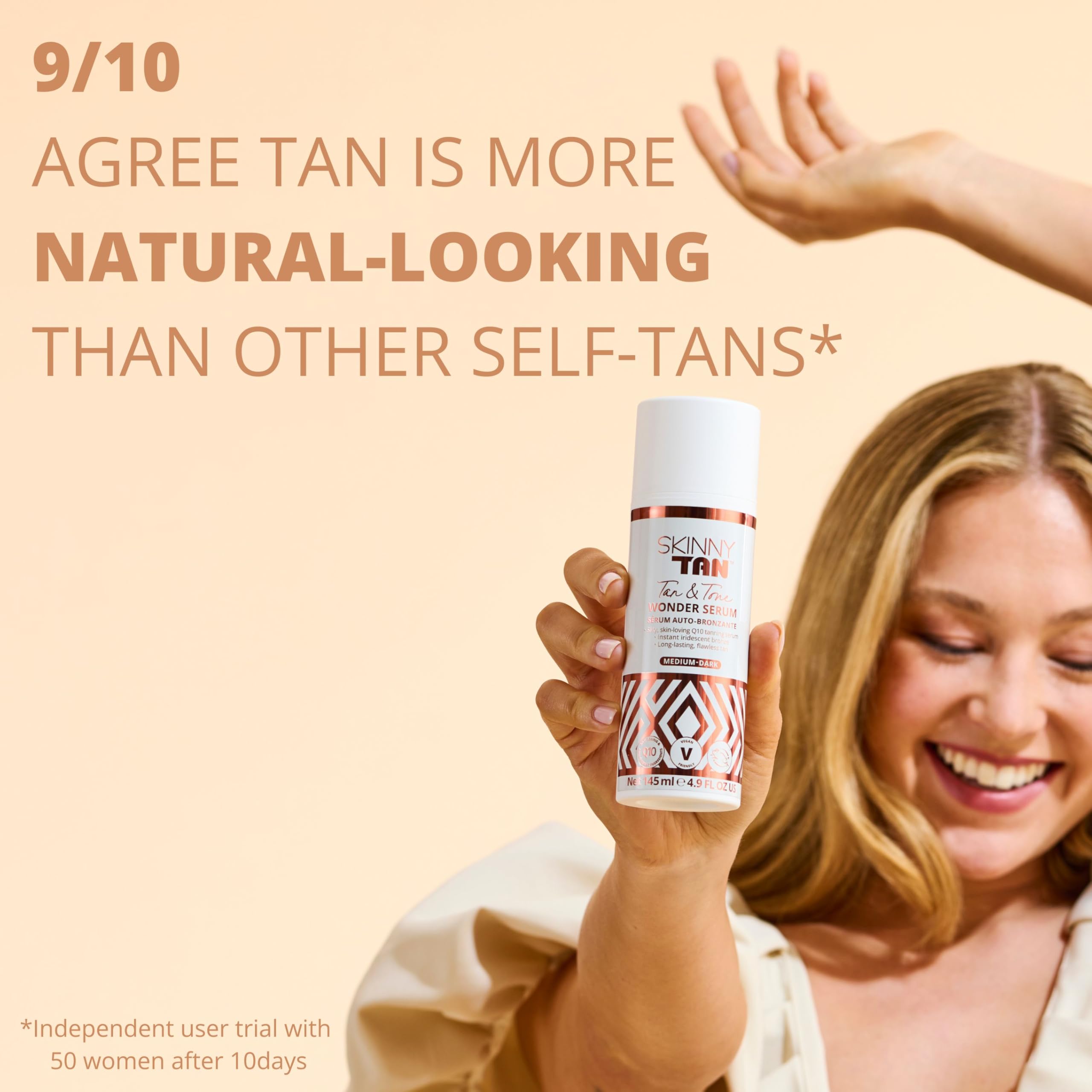 Skinny Tan Wonder Serum Fake Tan - Streak Free Self Tanner with Q10, Vitamin E & Aloe Vera for Hydrated Skin | Vegan & Cruelty Free | Medium Shade 145ml | Perfect for Pre-Party Glow & Everyday Radiance