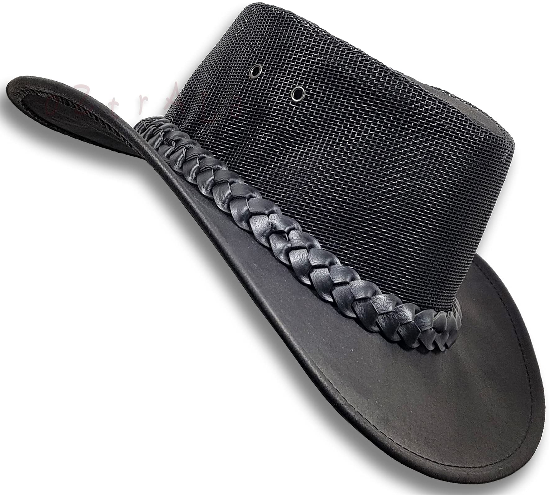 Oztrala Buffalo Leather Hat for Men, Women & Kids - Australian Outback Western Cowboy Style with Mesh Lining (Black, Brown, Tan) - Perfect for Outdoor Adventures, Rodeos & Country Fashion