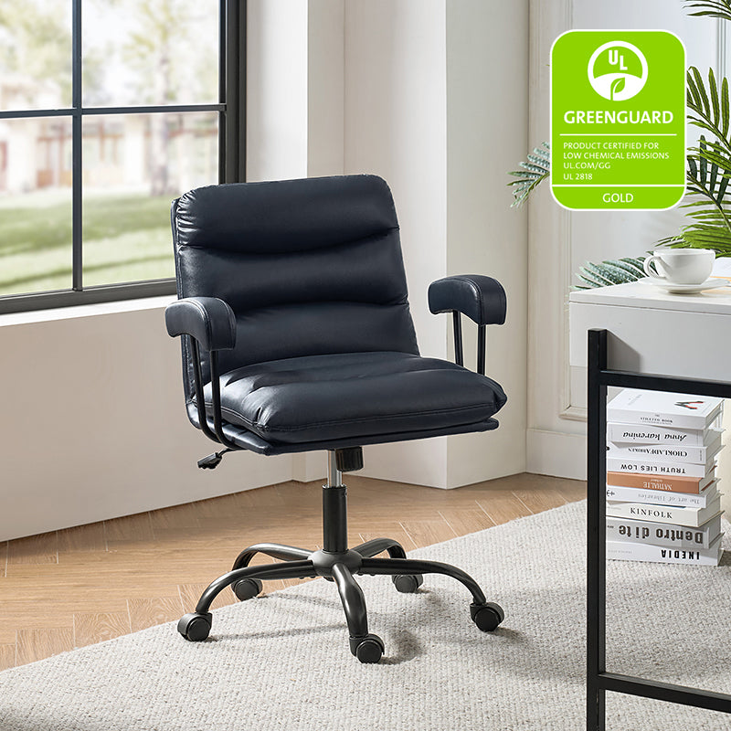 Anselm Modern Ergonomic Faux Leather Office Chair - Adjustable Swivel Desk Chair with Lumbar Support for Home & Office Workspace