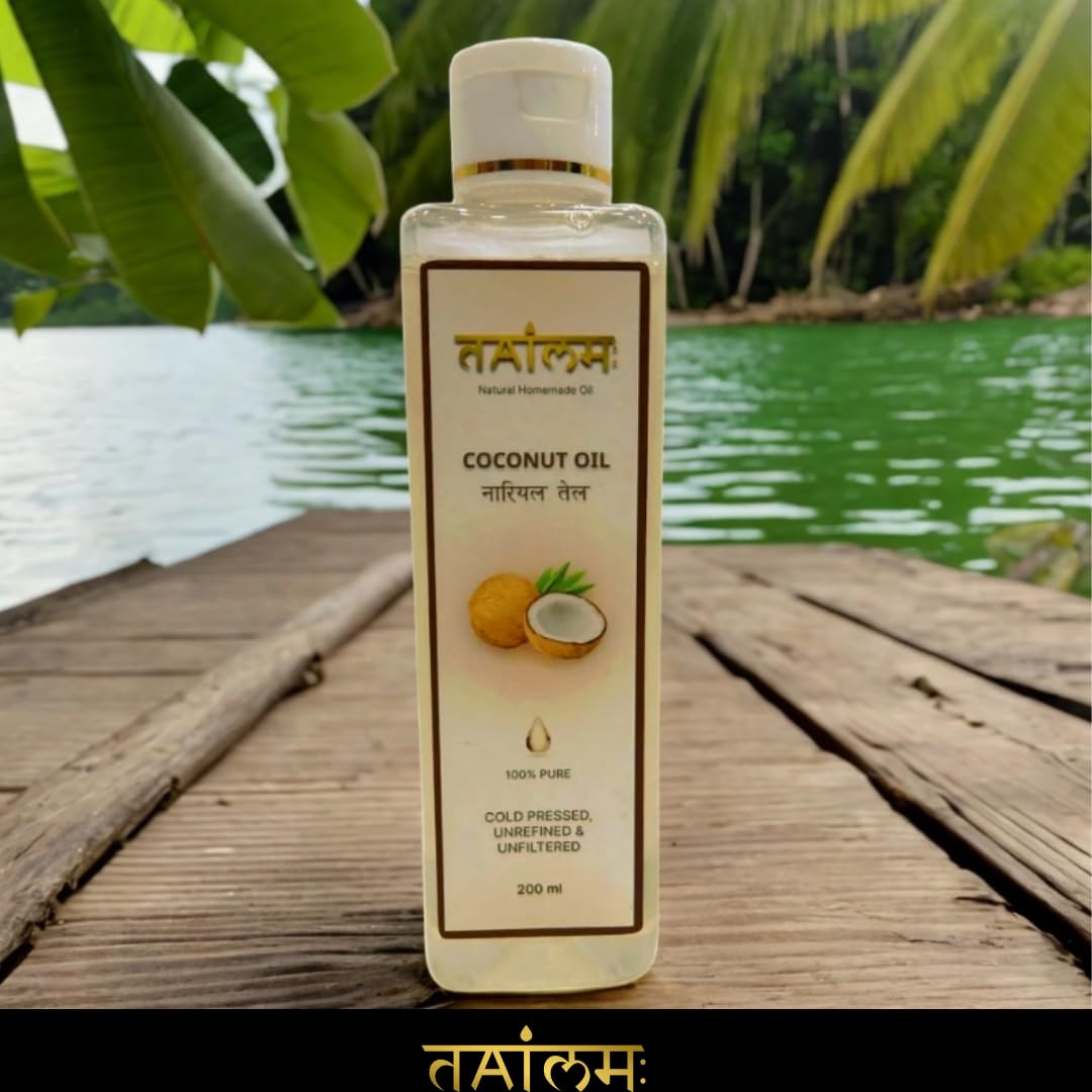 Pure Cold Pressed Coconut Oil for Hair & Skin Care - Non-Sticky, Natural Moisturizer for Baby Massage & Daily Use | 200ml | Hydrating for Dry Skin, Hair Treatment, Aromatherapy & Cooking