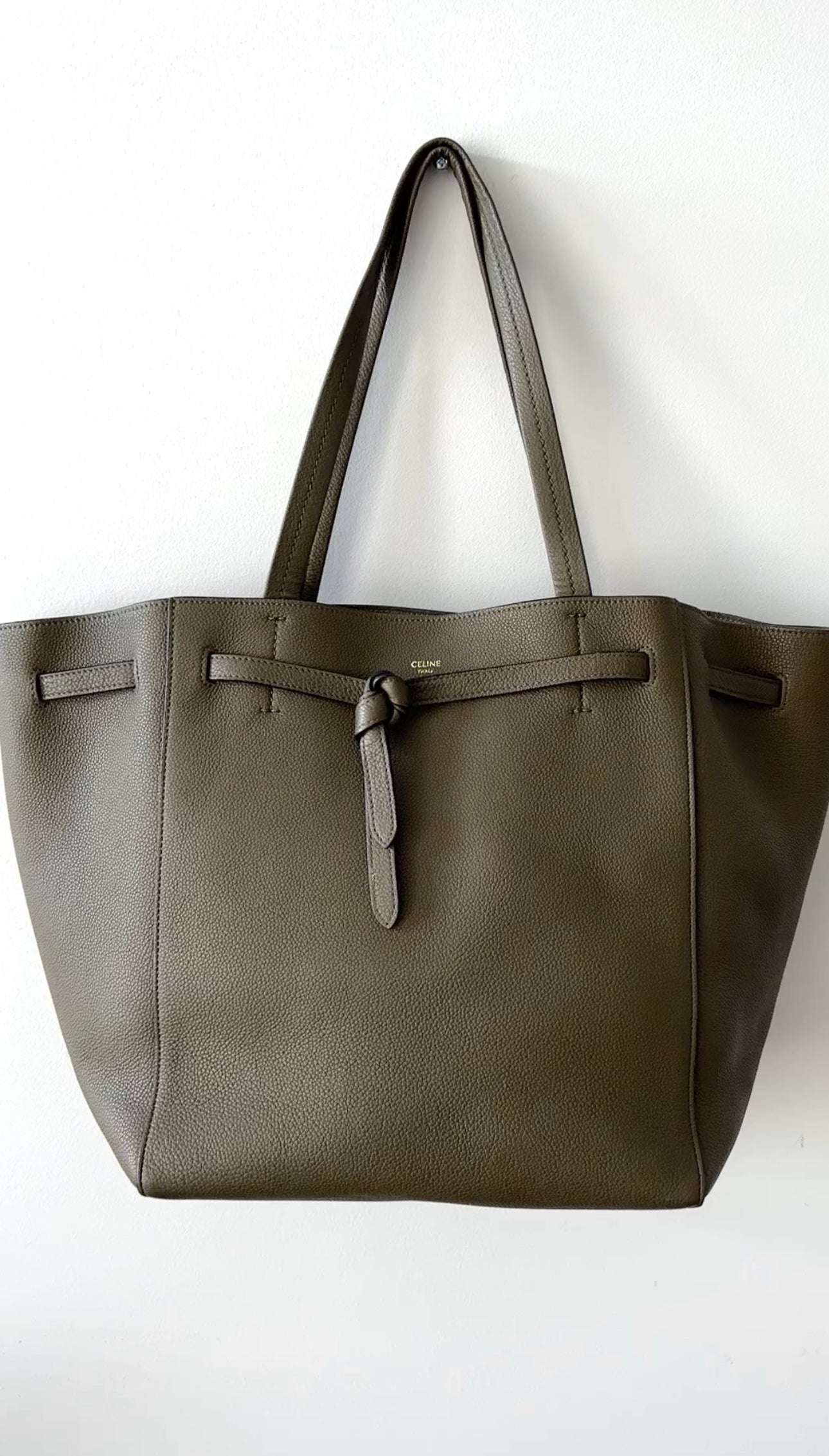 Celine Olive Green Leather Phantom Cabas Tote Bag for Women - Luxury Designer Handbag for Work, Travel & Everyday Use