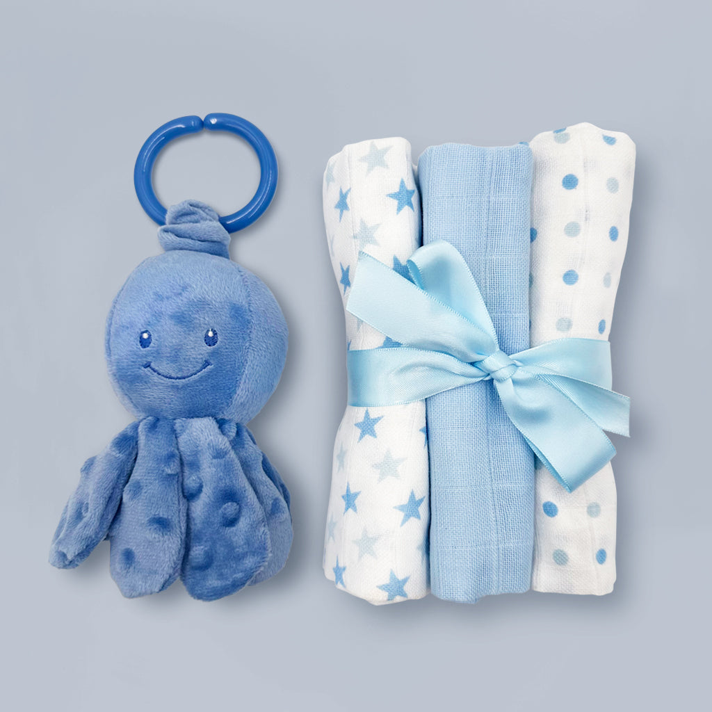 Vibrating Octopus Baby Toy Gift Set - Dark Blue Sensory Toy for Newborns & Infants | Perfect for Soothing, Teething & Early Learning Playtime