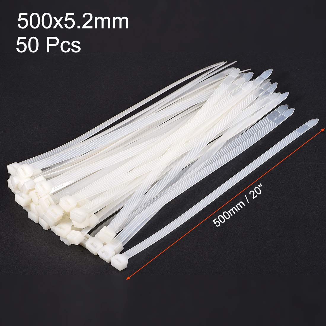uxcell 20 Inch Nylon Self-Locking Cable Ties - 0.2 Inch Width, White (50 Pack) - Heavy Duty Zip Ties for Organizing Wires, Bundling Cables & DIY Projects