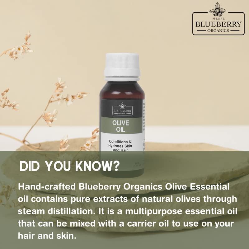 MLSPL BLUEBERRY ORGANICS Olive Oil - 100% Pure Cold Pressed Carrier Oil for Soap Making, Creams, Lotions & Hair Care | 50ml | Natural Moisturizer for Skin & DIY Beauty Products | Perfect for Aromatherapy, Massage & Homemade Cosmetics