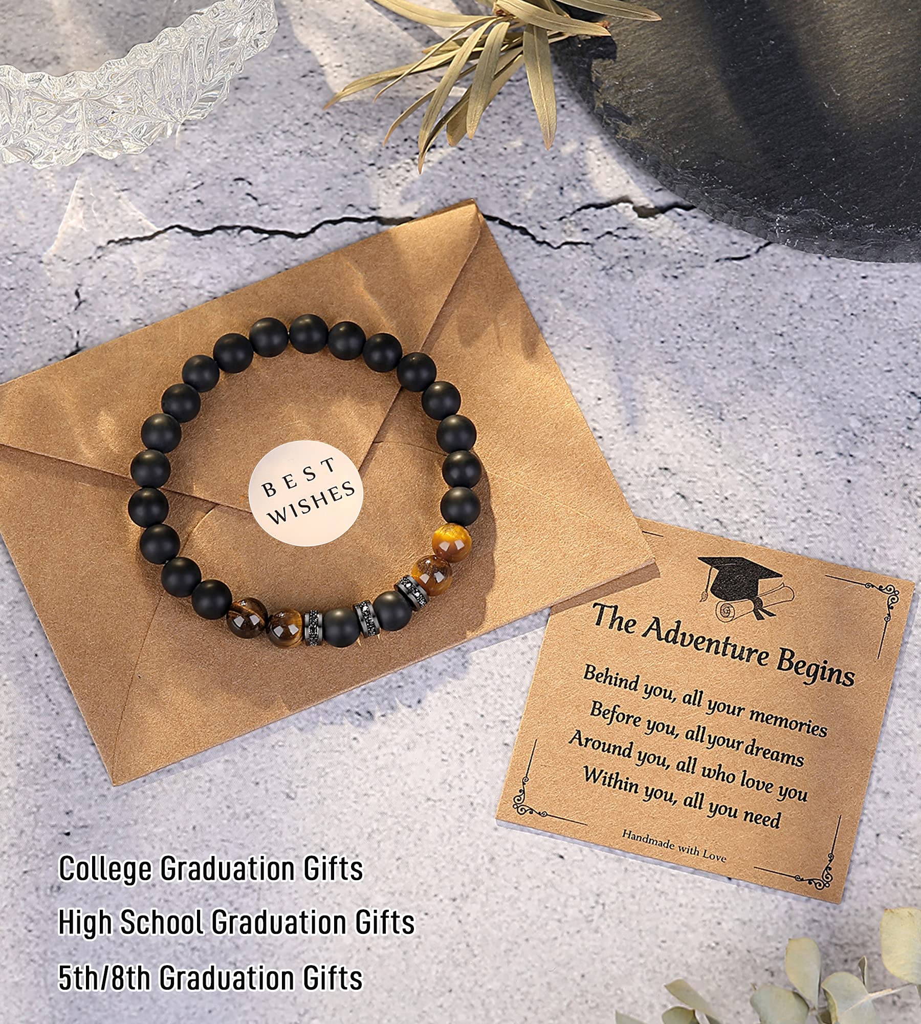TONY & SANDY Tiger Eye Bead Bracelet for Men - Graduation Gift for Him, Son, Grandson, Nephew - Cool College, Middle & High School Graduation Present (5th, 8th, 12th Grade) - Perfect for Commencement Ceremonies & Celebrations