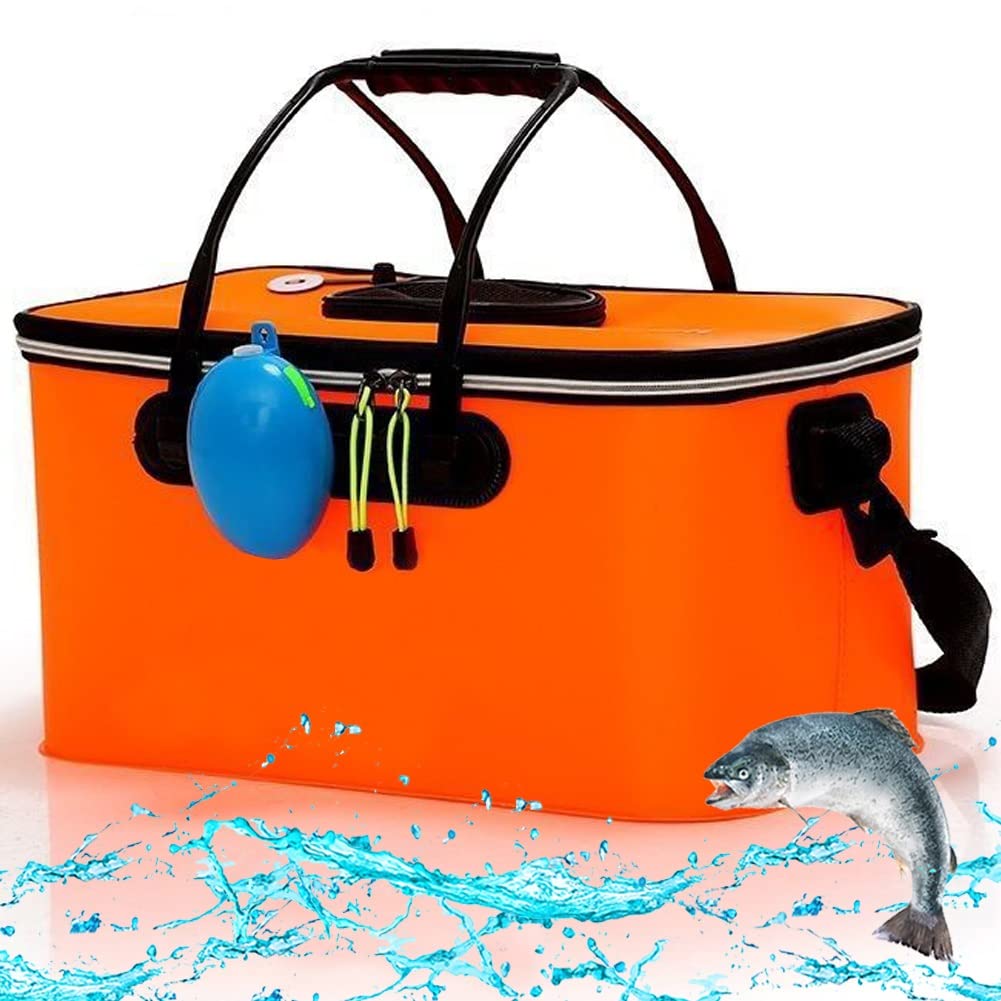 DYK&NX EVA Thickened Folding Fishing Bucket - Portable Live Fish Box with Fish Pump Protection, Multifunctional Fishing Bag for Keeping Bait Fresh & Fish Alive (Yellow, 50L) - Perfect for Kayak Fishing, Camping & Outdoor Adventures