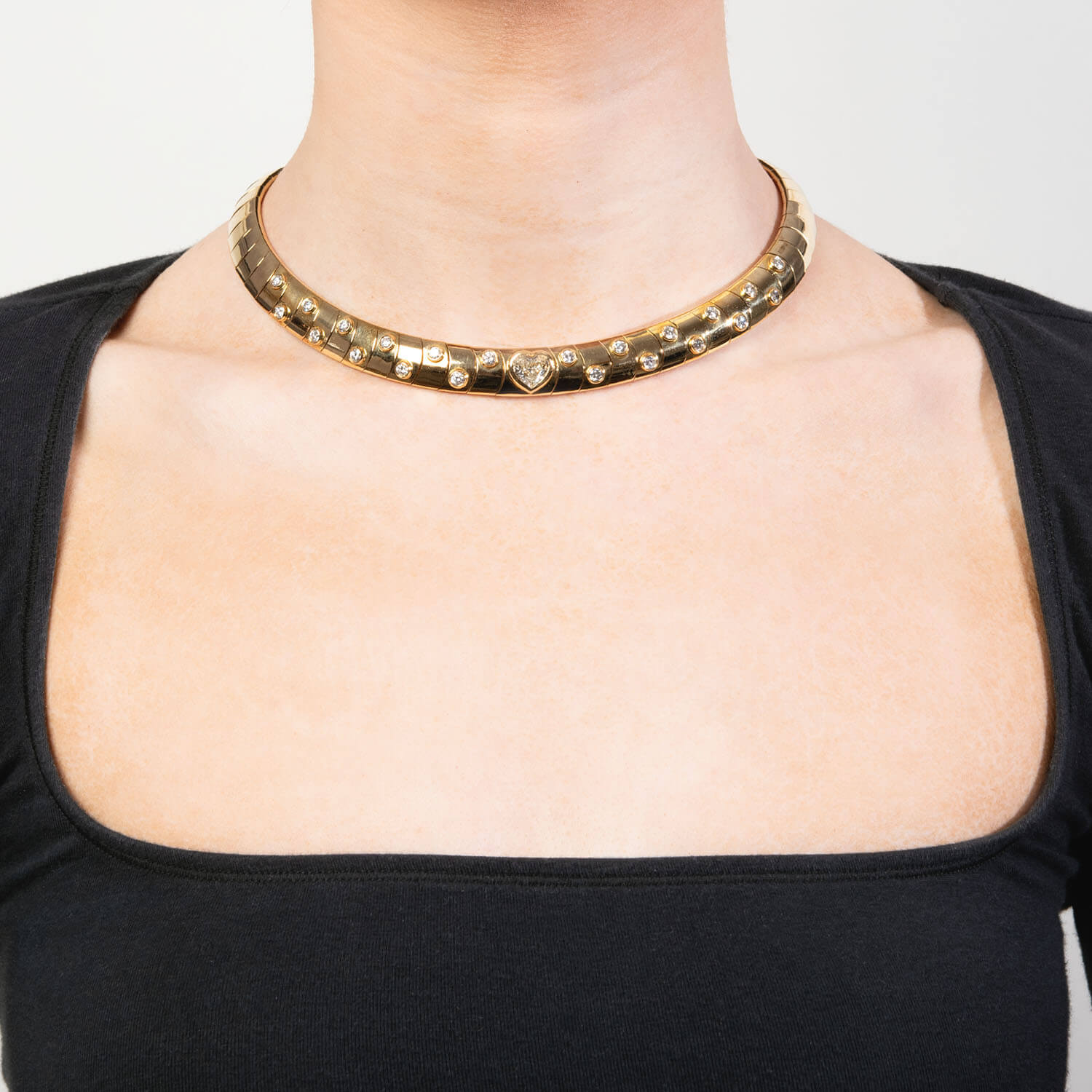 Vintage 18k Gold Diamond Collar Necklace for Women - Elegant Luxury Jewelry Gift for Anniversary, Wedding & Special Occasions