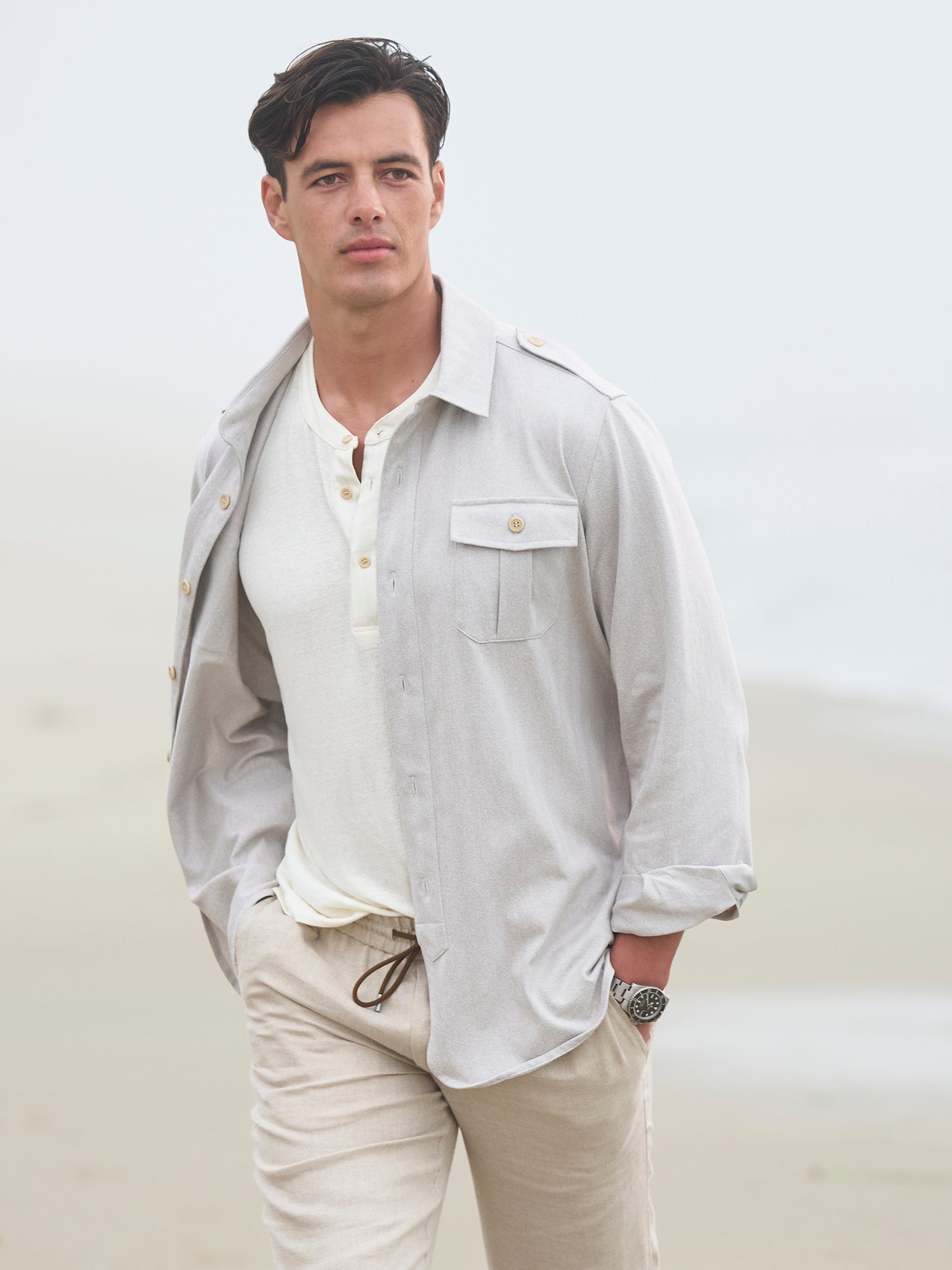 Premium Linen Jersey Henley T-Shirt for Men - Breathable & Comfortable Casual Wear for Summer, Travel & Outdoor Activities