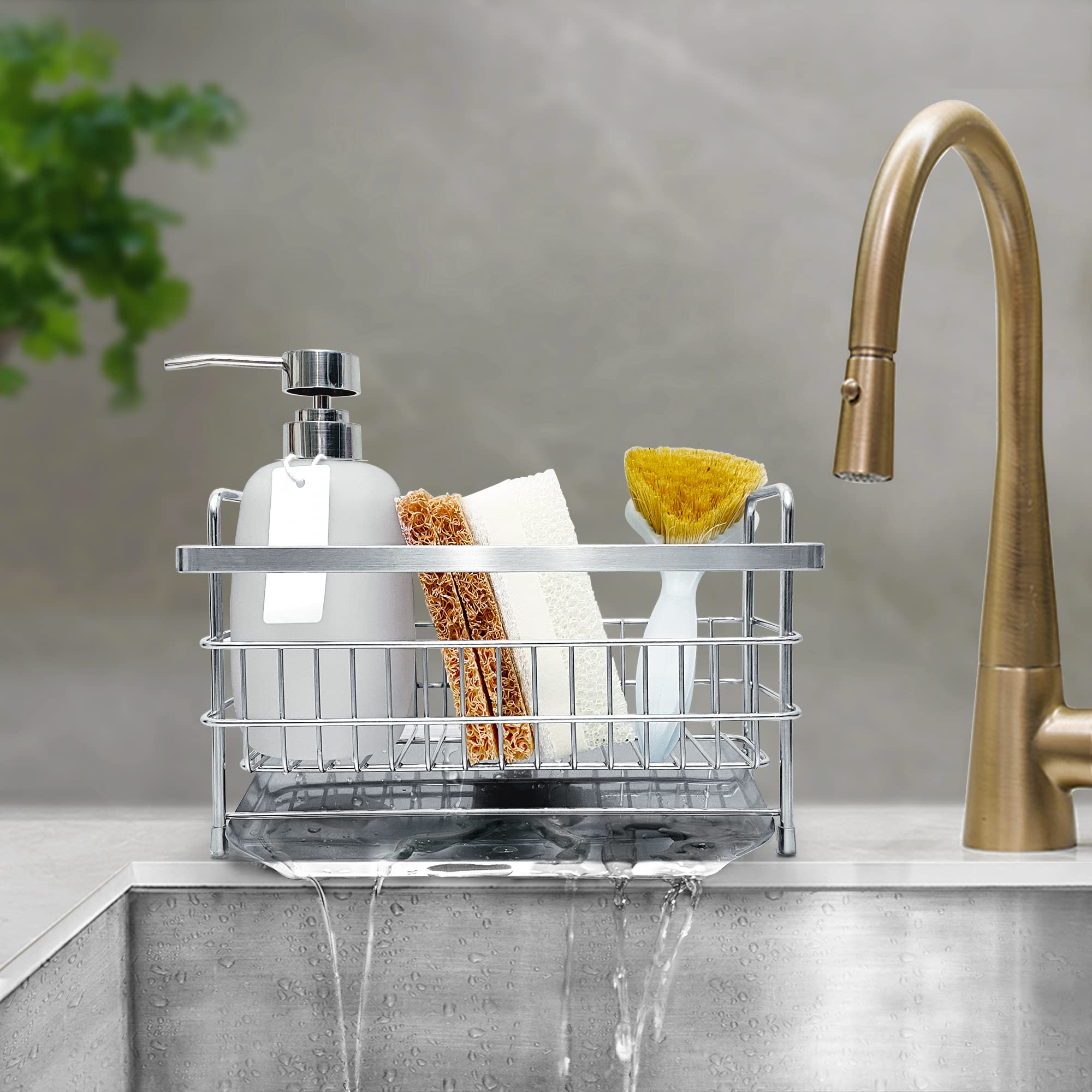 Stainless Steel Kitchen Sink Organizer - Quick Draining Tray for Neat Kitchen