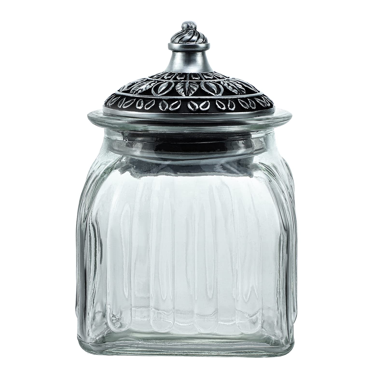 Vintage Clear Glass Candy Jar with Resin Lid - 24oz Food Storage Container for Candy, Nuts, Jewelry | Perfect for Wedding Buffets, Kitchen Organization & Home Decor