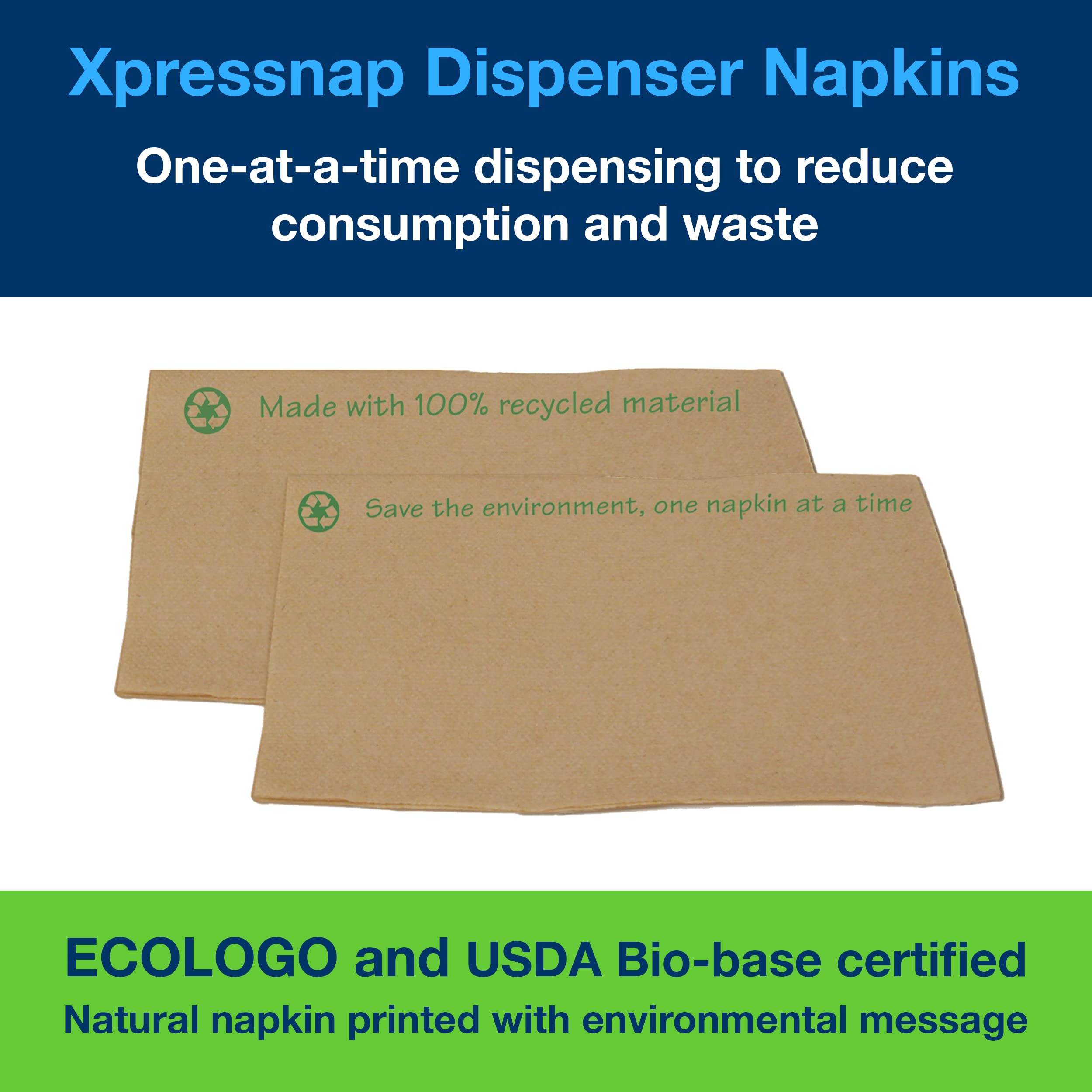 Tork Xpressnap Eco-Friendly Recycled 1-Ply Napkins, 8.5