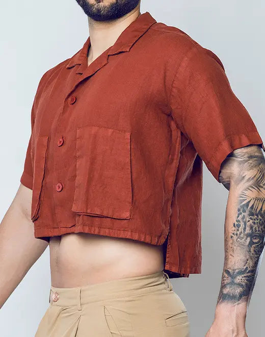 2Eros Women's Cropped Linen Shirt - Breathable Summer Top for Casual Outings & Beach Wear