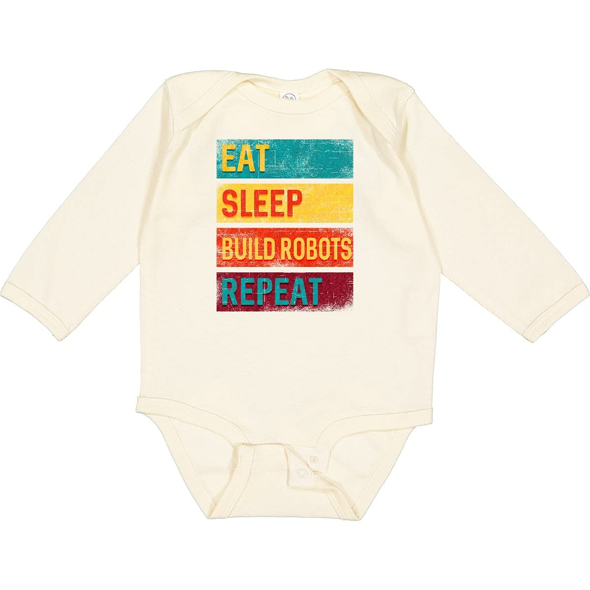 Inktastic Robotics Eat Sleep Build Robots Repeat Long Sleeve Baby Bodysuit - Cute Robot Themed Outfit for Infants & Toddlers - Perfect for Playtime, STEM Events & Robot Lovers