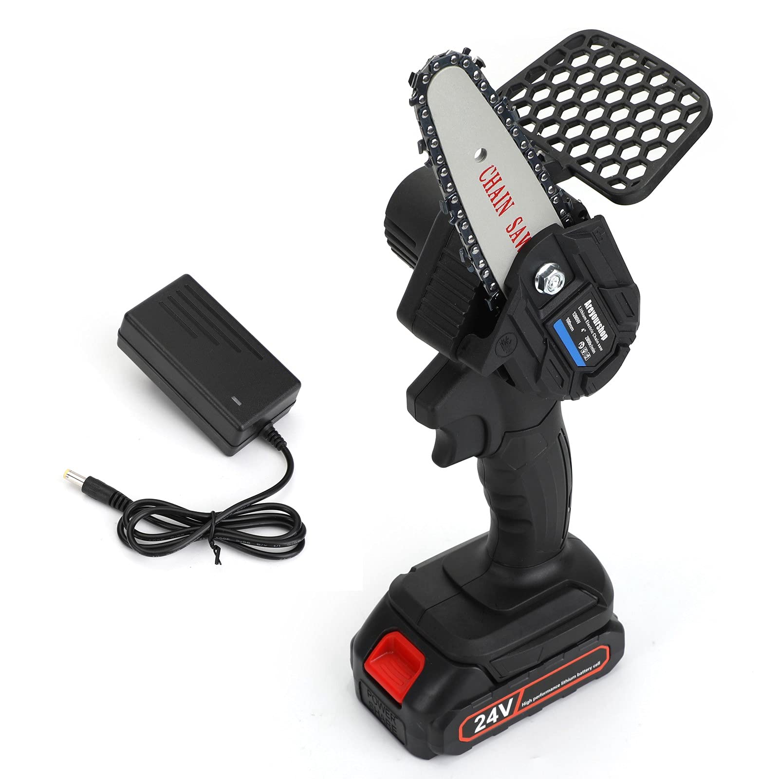 24V Cordless Mini Electric Chain Saw - 4 Inch 1280W One-Hand Wood Cutting Tool | Portable Handheld Chainsaw for Woodworking, Tree Branch Trimming, DIY Projects & Outdoor Gardening