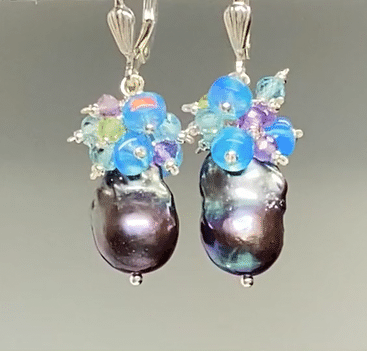 Baroque Peacock Pearl Cluster Earrings with Peridot, Amethyst & Opal - Sterling Silver Jewelry for Women | Elegant Gift for Weddings, Parties & Special Occasions