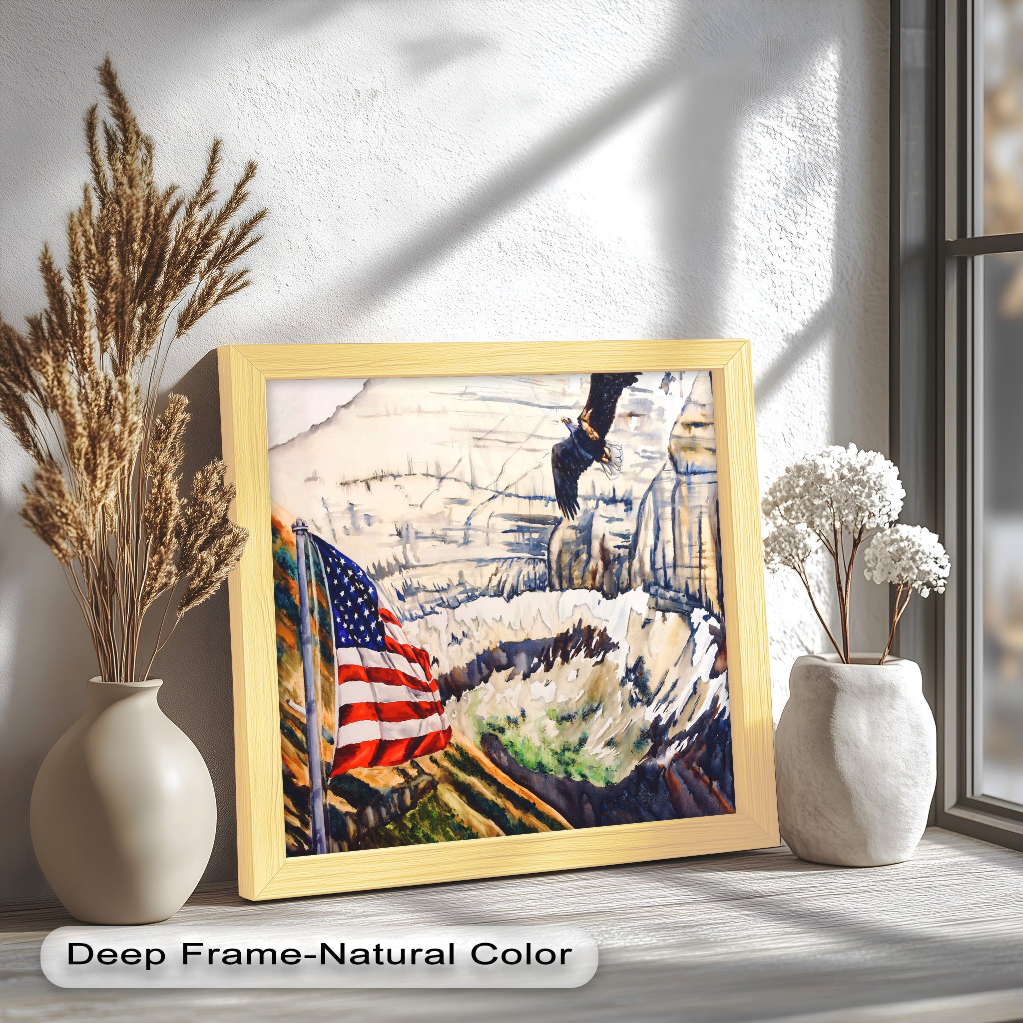 Patriotic Oil Painting of American Flag and Bald Eagle - Perfect for Home Decor, Office Wall Art & Gift for Independence Day