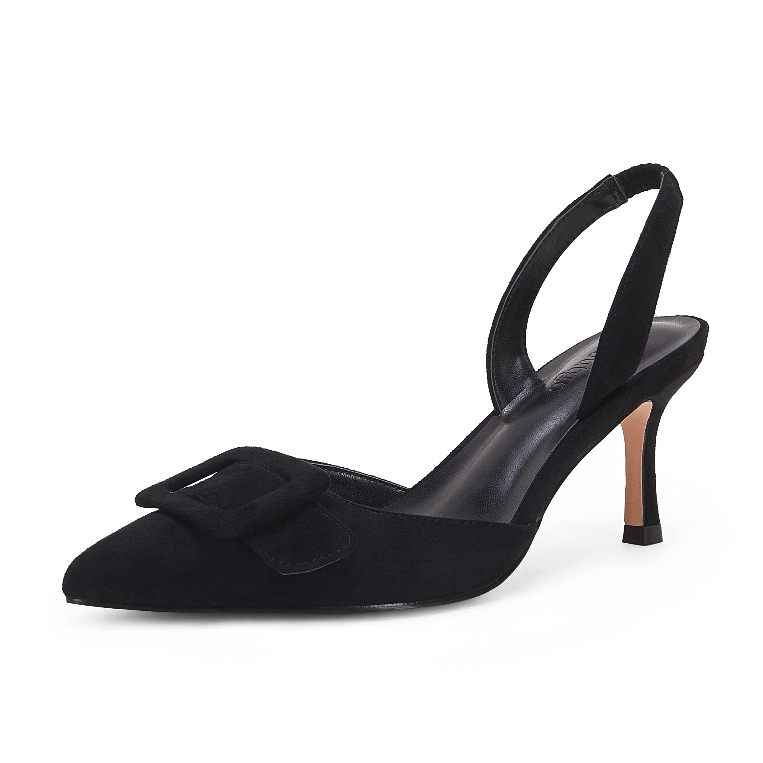 Coutgo Women's Slingback Heels - Kitten Heel Pumps Dress Shoes with Closed Pointed Toe in Suede | Perfect for Wedding, Party & Formal Occasions