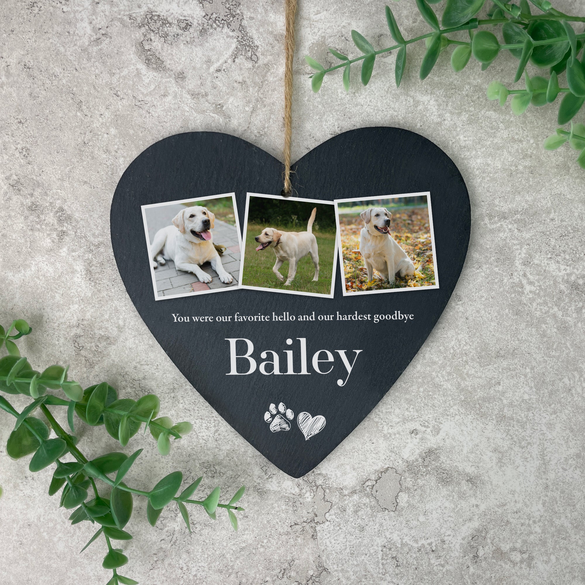 Custom Engraved Pet Memorial Slate - Personalized Photo Hanging Heart Decor (15x16cm) - Perfect for Pet Loss Gifts, Memorial Keepsakes & Home Decor