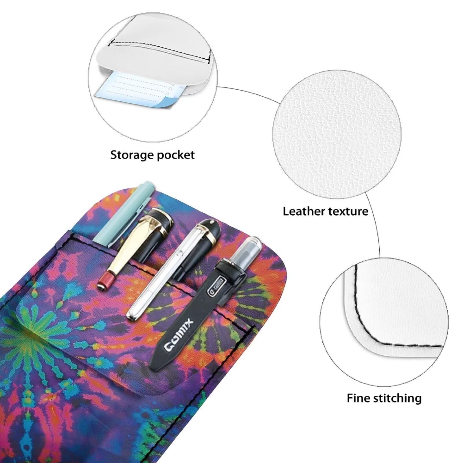 Tie Dye Leather Pocket Protector - Pencil & Pen Holder Organizer for Shirts, Lab Coats & Pants - Stylish Stationery Pouch for Office, School & Work Accessories