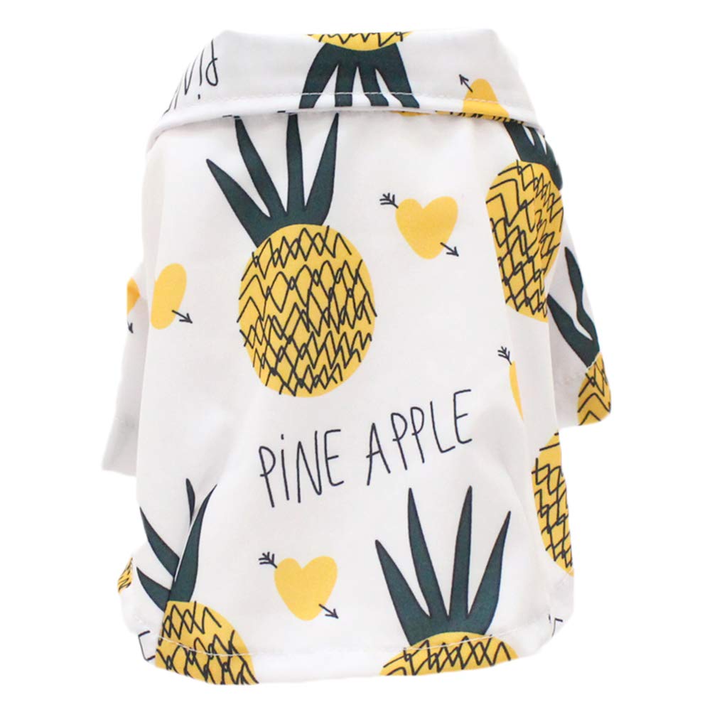TEHAUX Summer Pineapple Pattern Hawaiian Shirt for Dogs - Breathable Pet Clothes, Cute Pet Coat with Tropical Design - White Size S - Perfect for Beach Trips, Pool Parties & Summer Outings