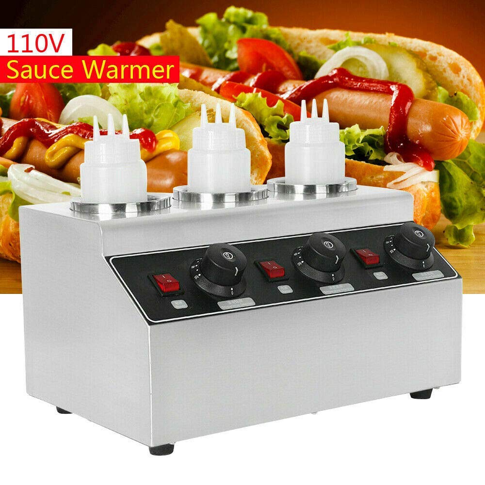 Commercial Electric Sauce Warmer - 3 Bottle 240W 3-Head Jam Dispenser with Temperature Control (30-85°C) - Perfect for Restaurants, Cafes & Catering Services