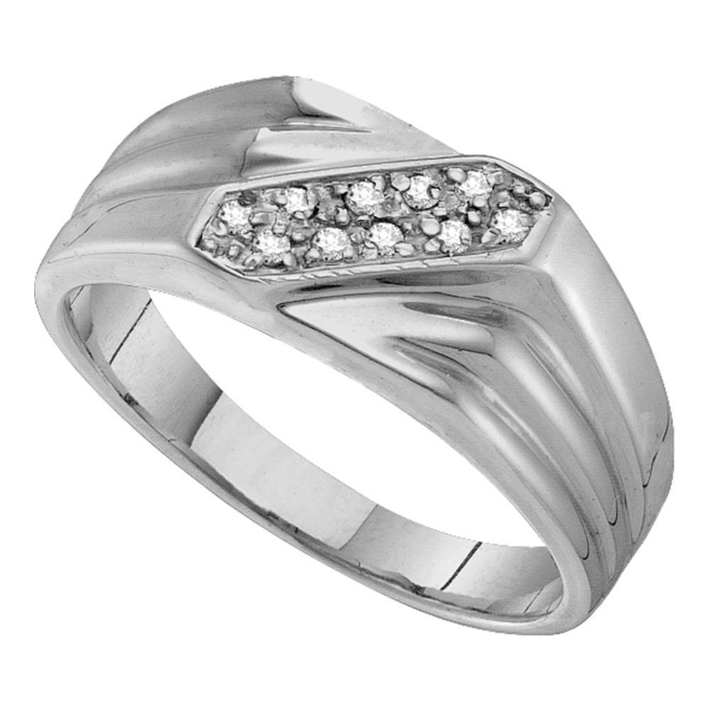 Sonia 925 Sterling Silver Round Diamond Men's Wedding Band Ring - Prong Setting (1/10 CTTW) - Perfect for Engagements, Anniversaries & Special Occasions
