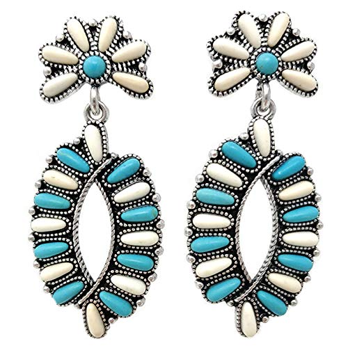 Western Oval Turquoise Post Earrings for Women - Boho Chic Dangle Earrings for Casual & Party Wear | Handmade Sterling Silver Jewelry Gift