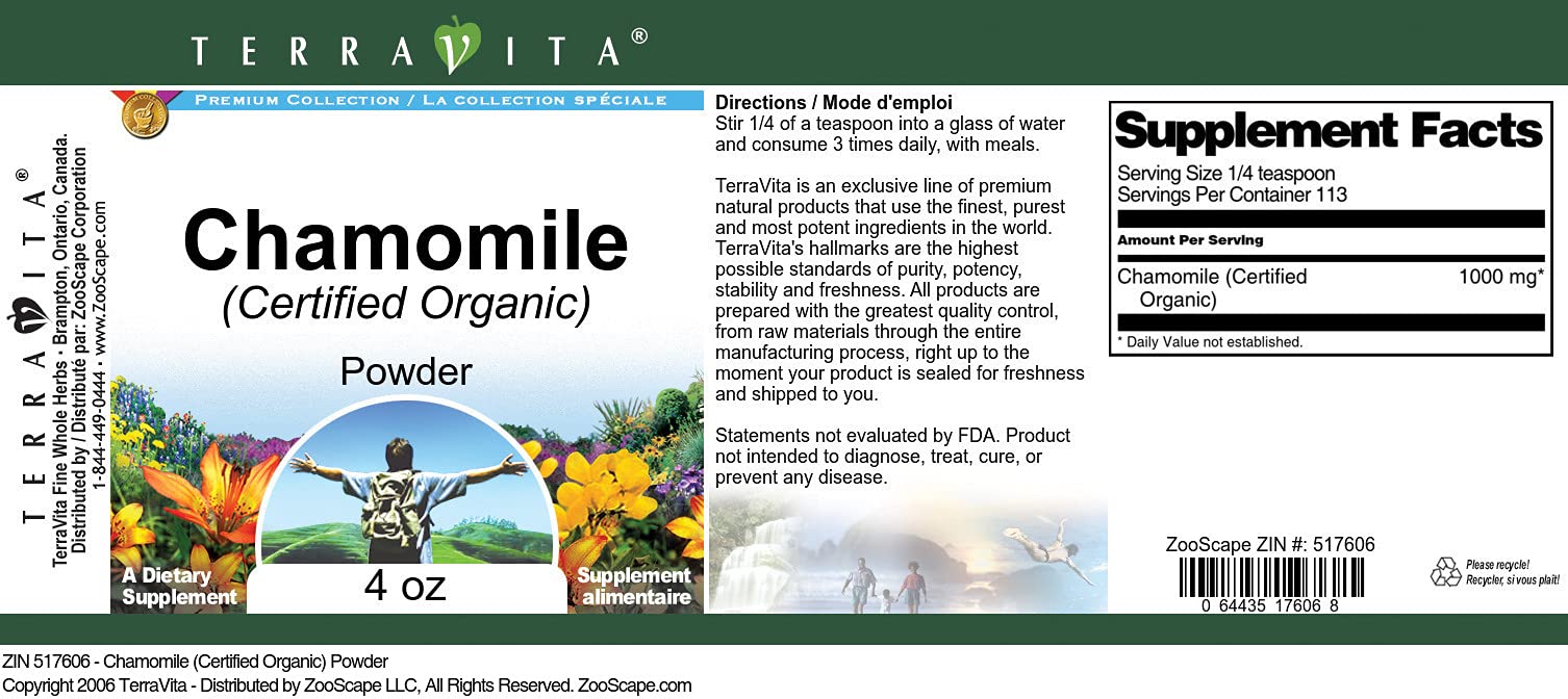 Organic Chamomile Powder - USDA Certified, 4 oz (ZIN: 517606) - Perfect for Tea, Skincare & Natural Remedies