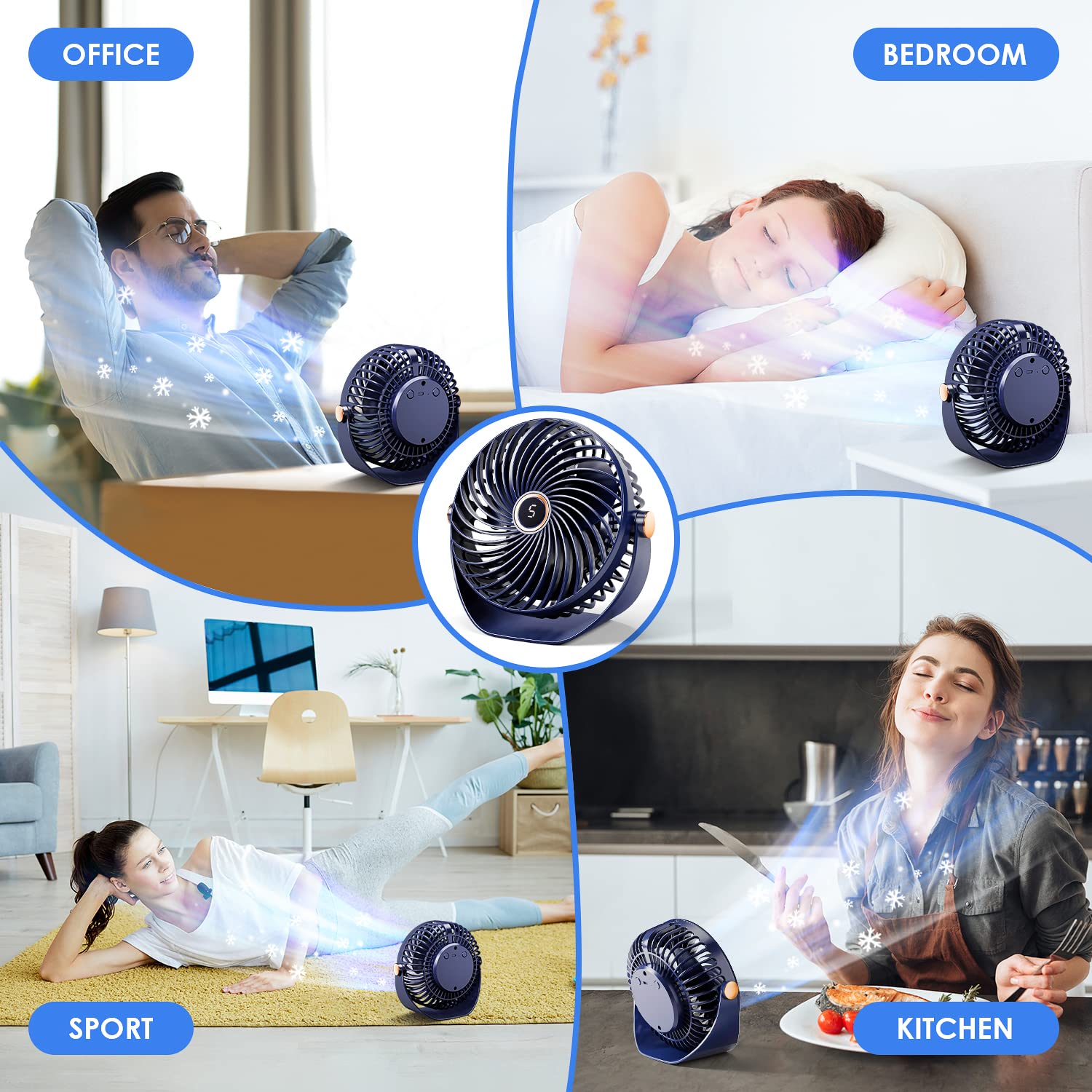 Silent USB Desk Fan - 5 Speed Adjustable Mini Portable Fan with 3600mAh Rechargeable Battery, 360° Rotation for Home Office Bedroom | Perfect for Work, Study & Sleep