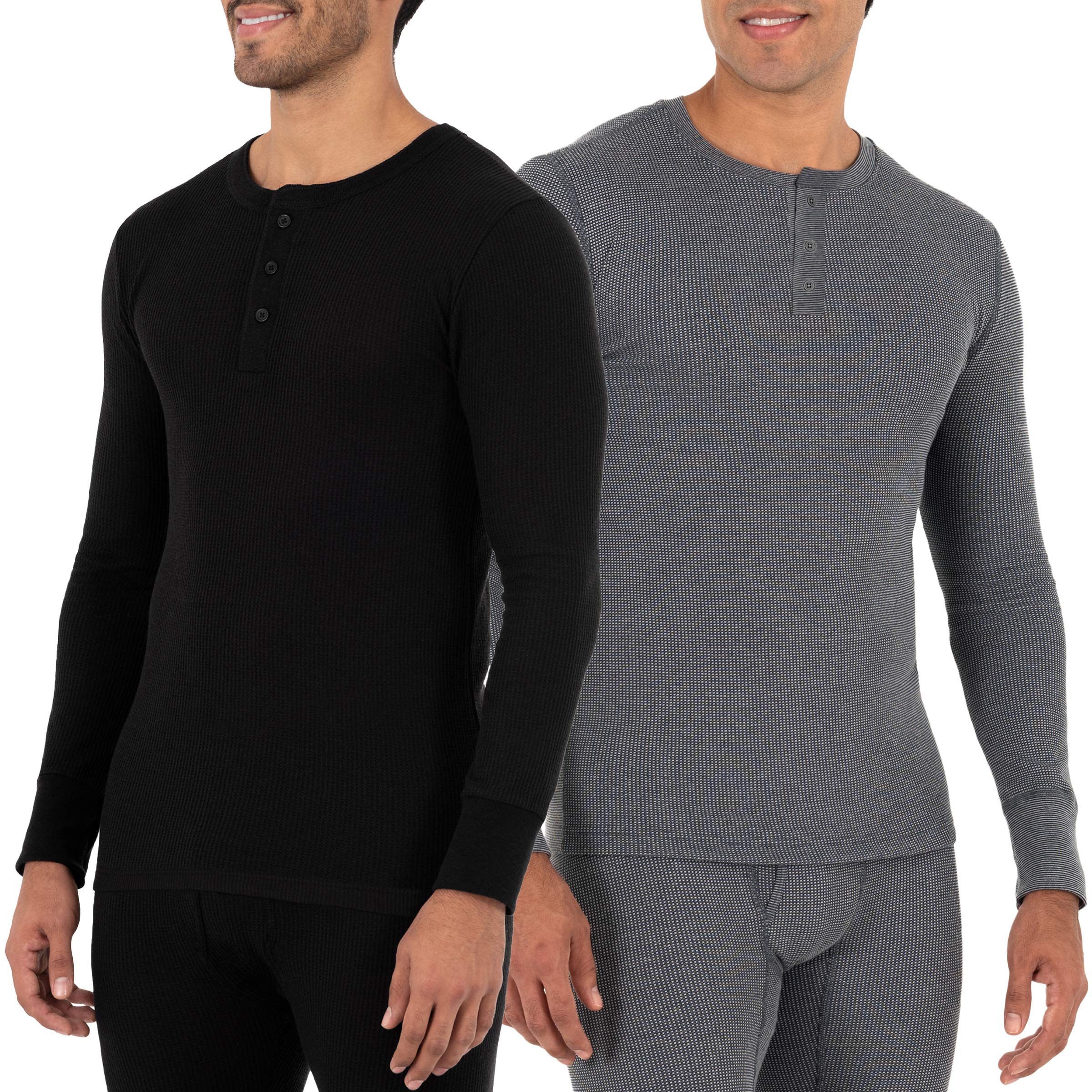 Fruit of the Loom Men's Recycled Waffle Thermal Underwear Henley Top - Eco-Friendly Warm Base Layer for Winter, Outdoor Activities & Layering