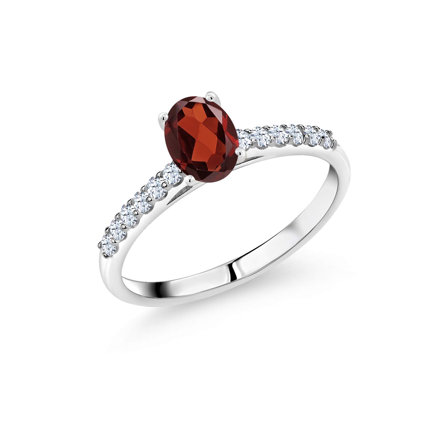 1.05 Ct Oval Red Garnet & White Sapphire 10K White Gold Ring for Women | Gem Stone King | Elegant Birthstone Jewelry for Anniversary, Engagement & Special Occasions