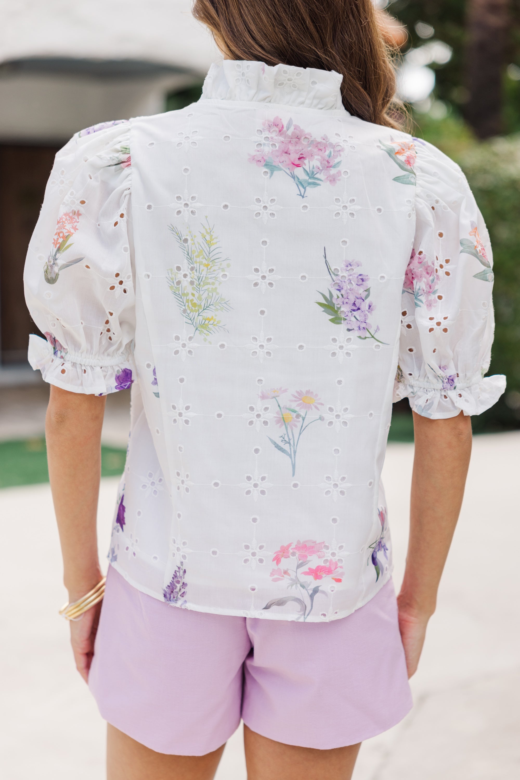 White Floral Eyelet Blouse for Women - Elegant Lace Top with Romantic Floral Pattern | Perfect for Spring Outfits, Date Nights & Office Wear