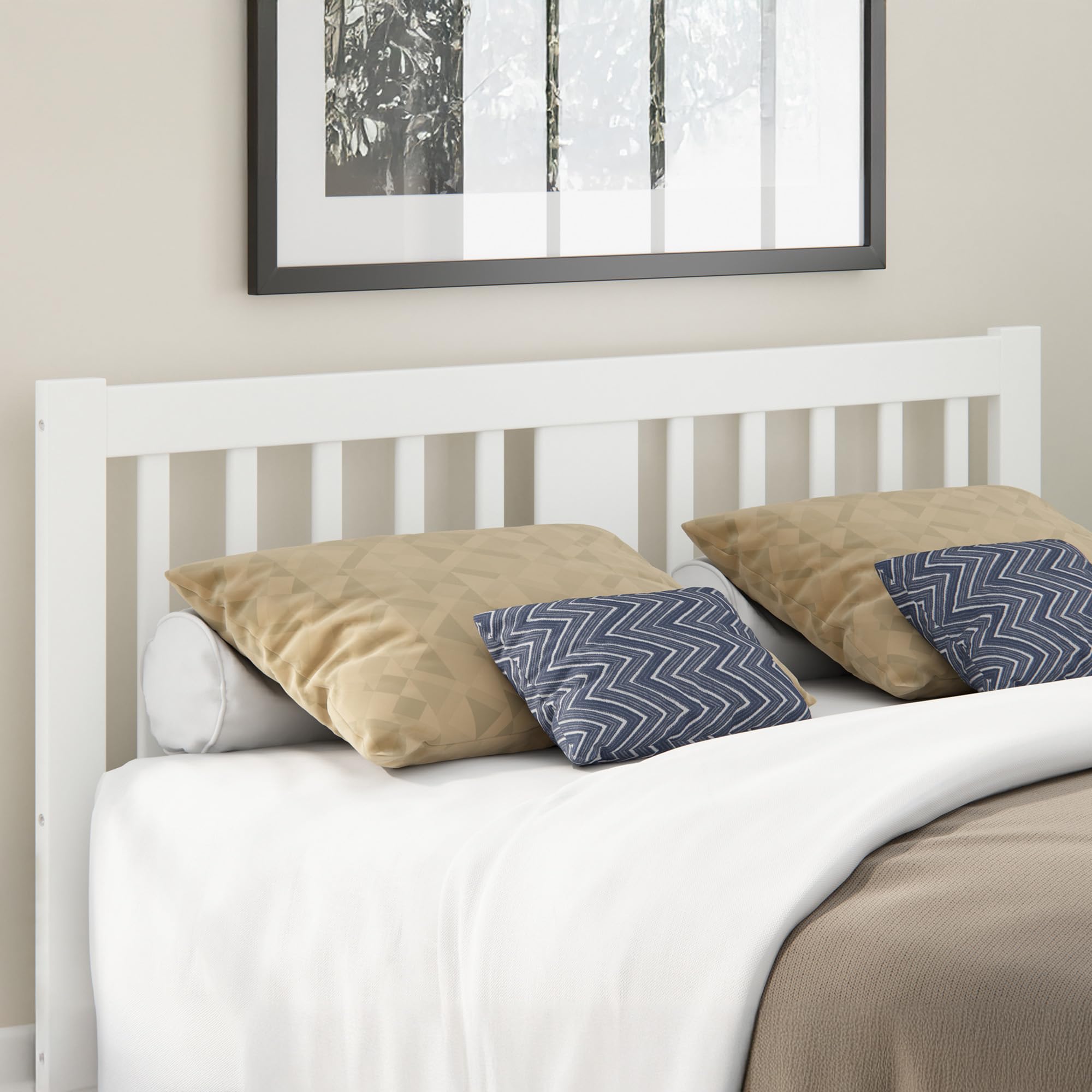 AFI Tahoe Queen Headboard with USB Turbo Charger - White Upholstered Bed Frame for Master Bedroom, Guest Room & Hotel Decor