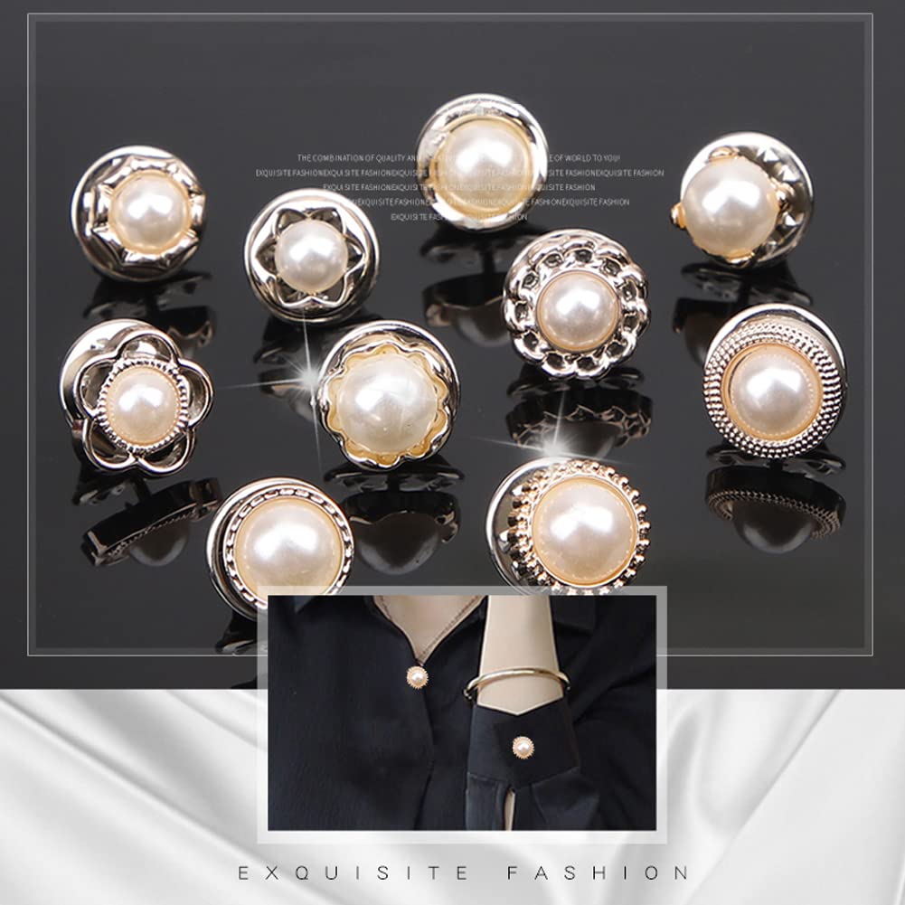 20Pcs Women's Shirt Brooch Buttons - Pearl & Rhinestone No Sew Button Pins for Blouses, Safety Mini Brooch Pins for DIY Clothing & Fashion Accessories | Perfect for Dress Shirts, Cardigans & Jacket Embellishments