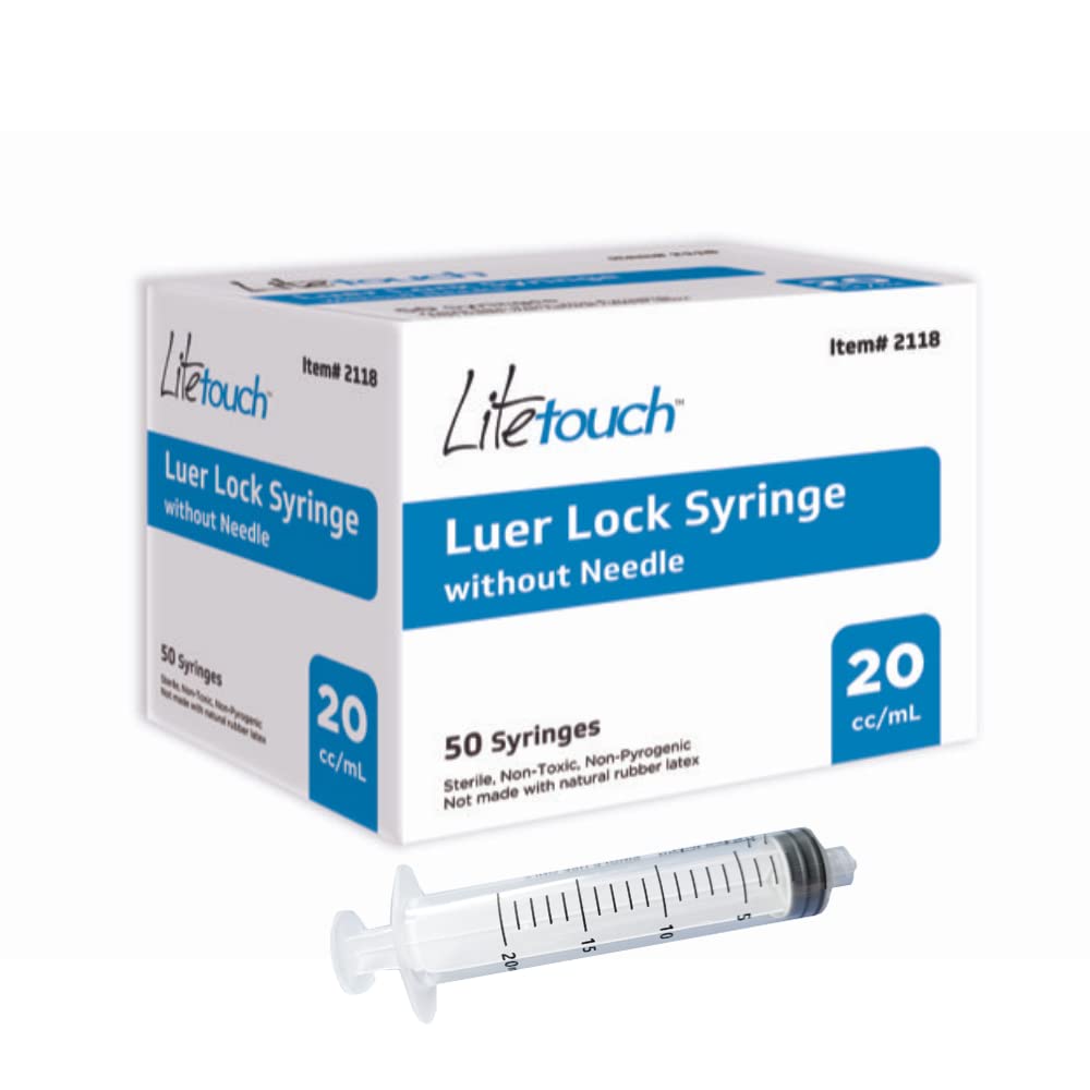 20mL Sterile Luer Lock Syringe - Individually Sealed, 50 Count Box (No Needle Included) | Ideal for Medical, Veterinary, and Scientific Applications