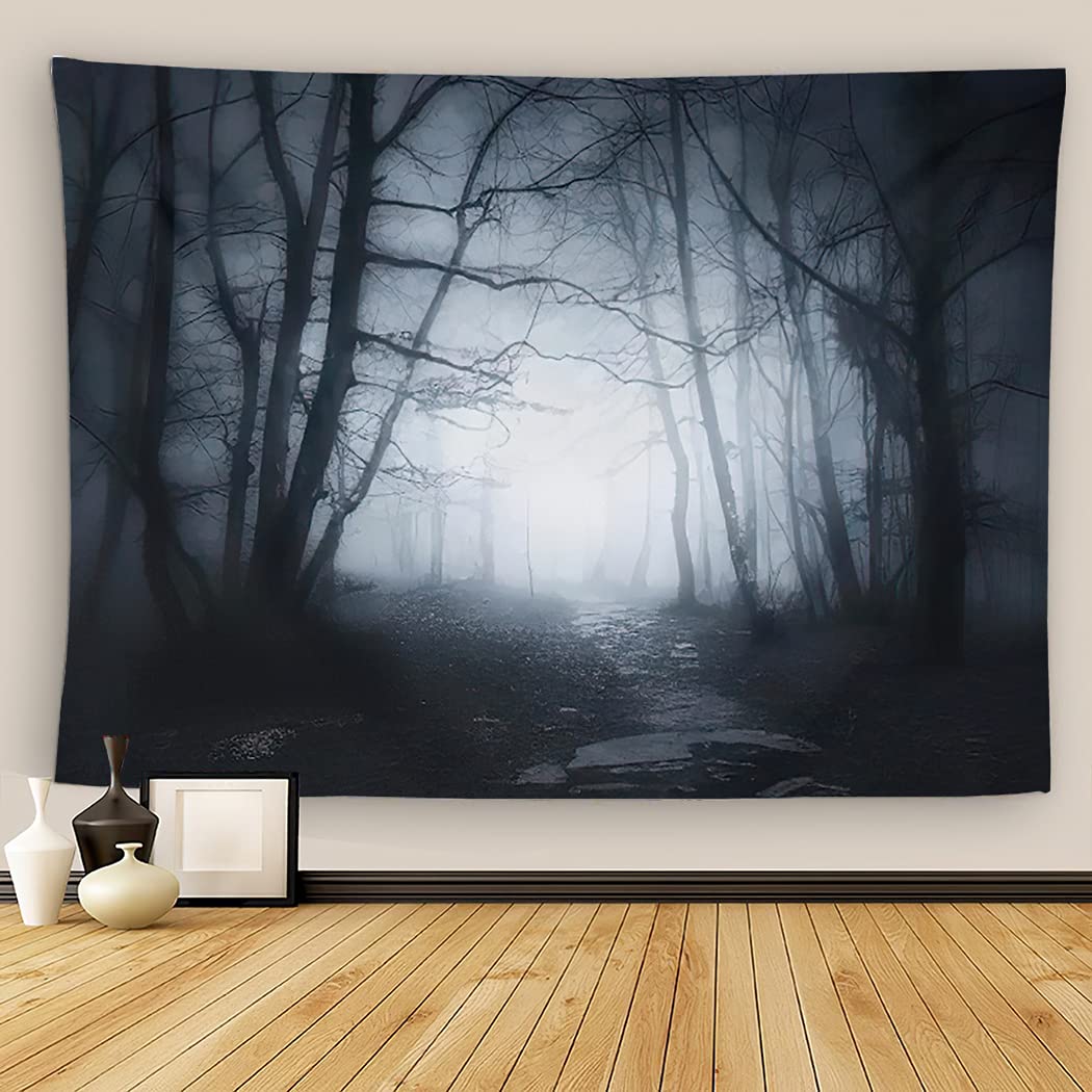 Spooky Halloween Haunted Woods Tapestry - Dark Scary Forest with Ghost Trees Wall Hanging Decor (28x37 Inch) for Bedroom, Living Room & Outdoor - Perfect for Halloween Party Decorations & Haunted House Themes