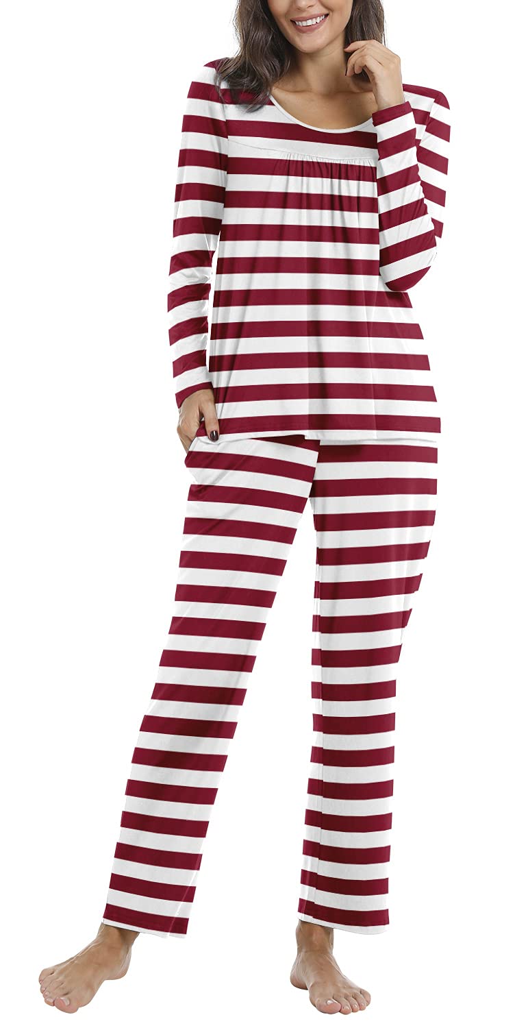 POPYOUNG Women's 2-Piece Fall Pajama Set - Soft Sleepwear & Lounge PJS with Pockets - Cozy Nightwear for Relaxing at Home, Sleeping & Lounging