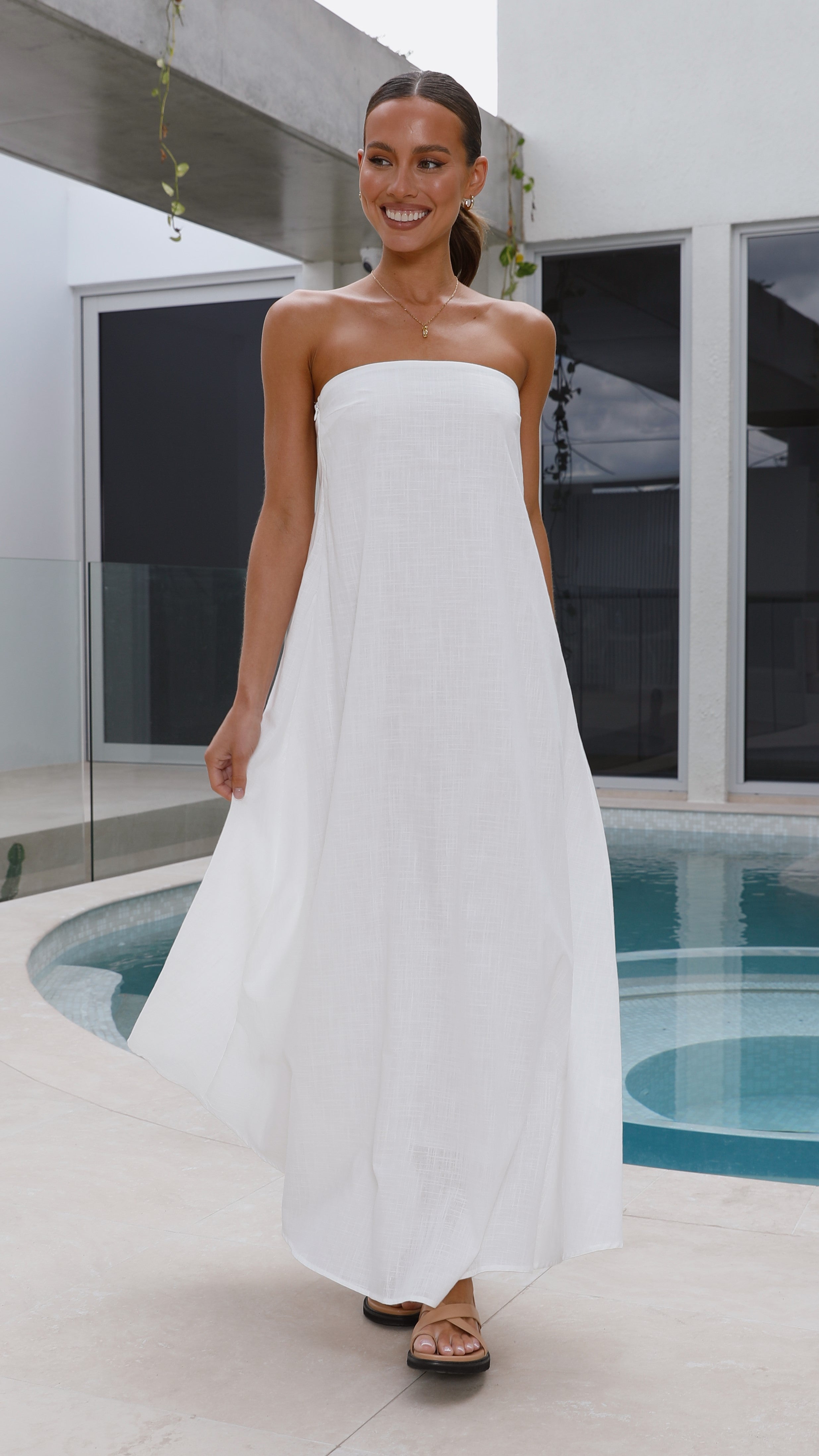 Connie Maxi Dress for Women - Elegant White Flowy Long Dress for Summer, Beach, Party & Casual Wear