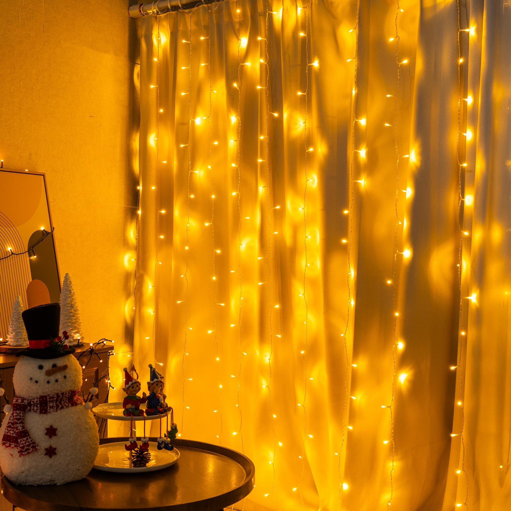 300 LED Fairy String Lights with 8 Lighting Modes - Waterproof Connectable Curtain Lights for Christmas, Bedroom, Wedding & Party Decor - Warm White Indoor/Outdoor Window & Wall Lighting