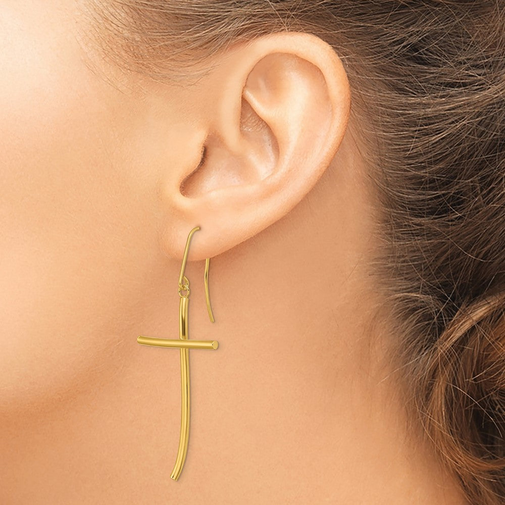 Gold Polished Cross Dangle Earrings TF1743 - Elegant Religious Jewelry for Women, Perfect for Church, Weddings & Everyday Wear