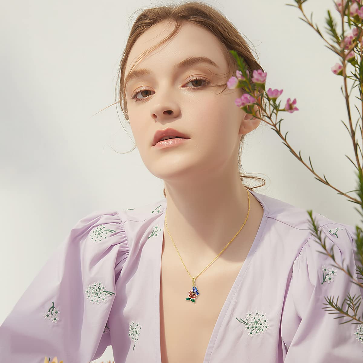 SISGEM 10K Real Gold Butterfly Rose Pendant Necklace for Women - Yellow & Rose Gold Floral Jewelry, Dainty Rose Butterfly Necklace Gift for Birthday, Christmas, Anniversary (16+1+1 Inch) - Perfect for Everyday Wear, Date Nights & Special Occasions