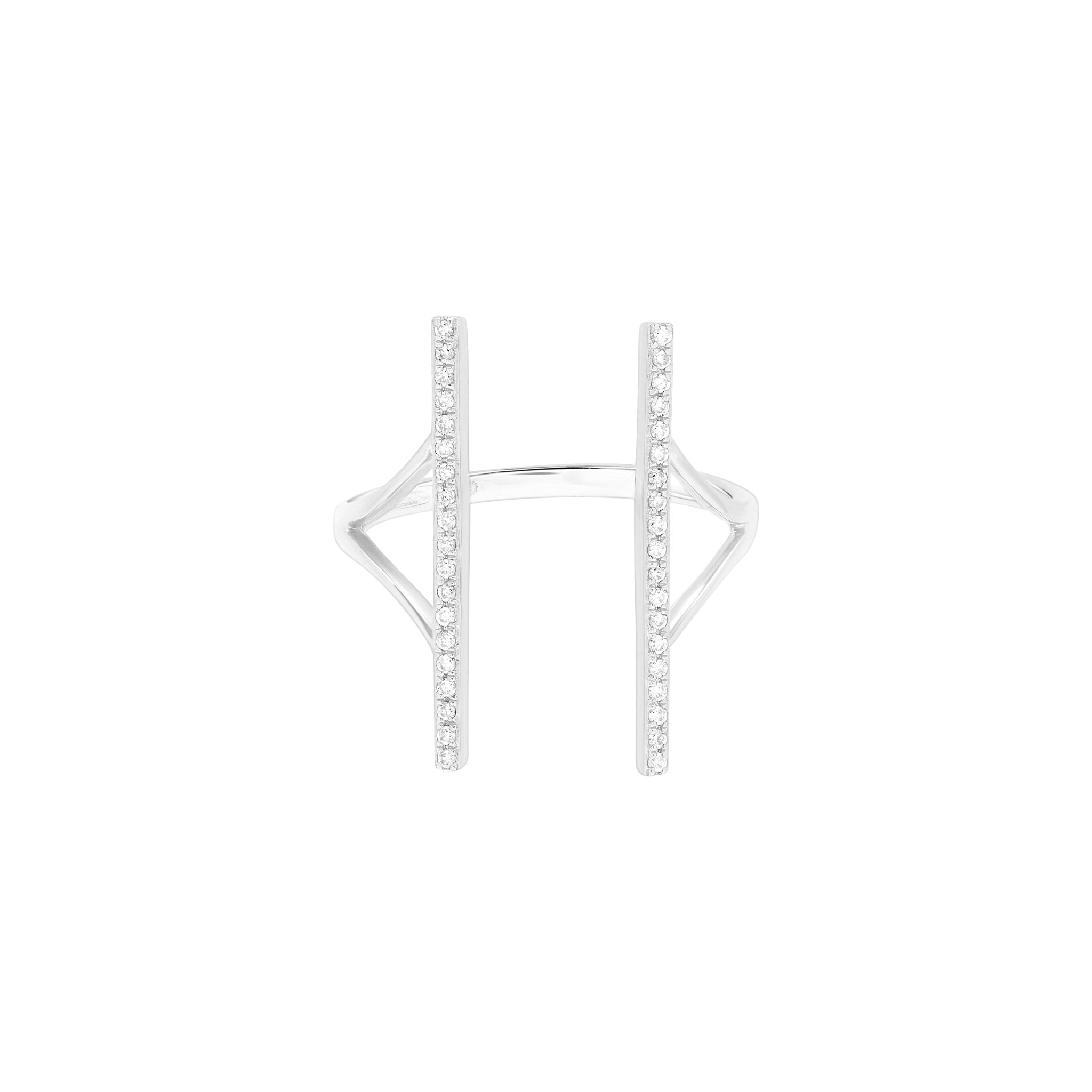 14k White Gold Diamond Double Bar Wrap Around Cocktail Ring for Women - Elegant Party, Wedding & Evening Wear Jewelry