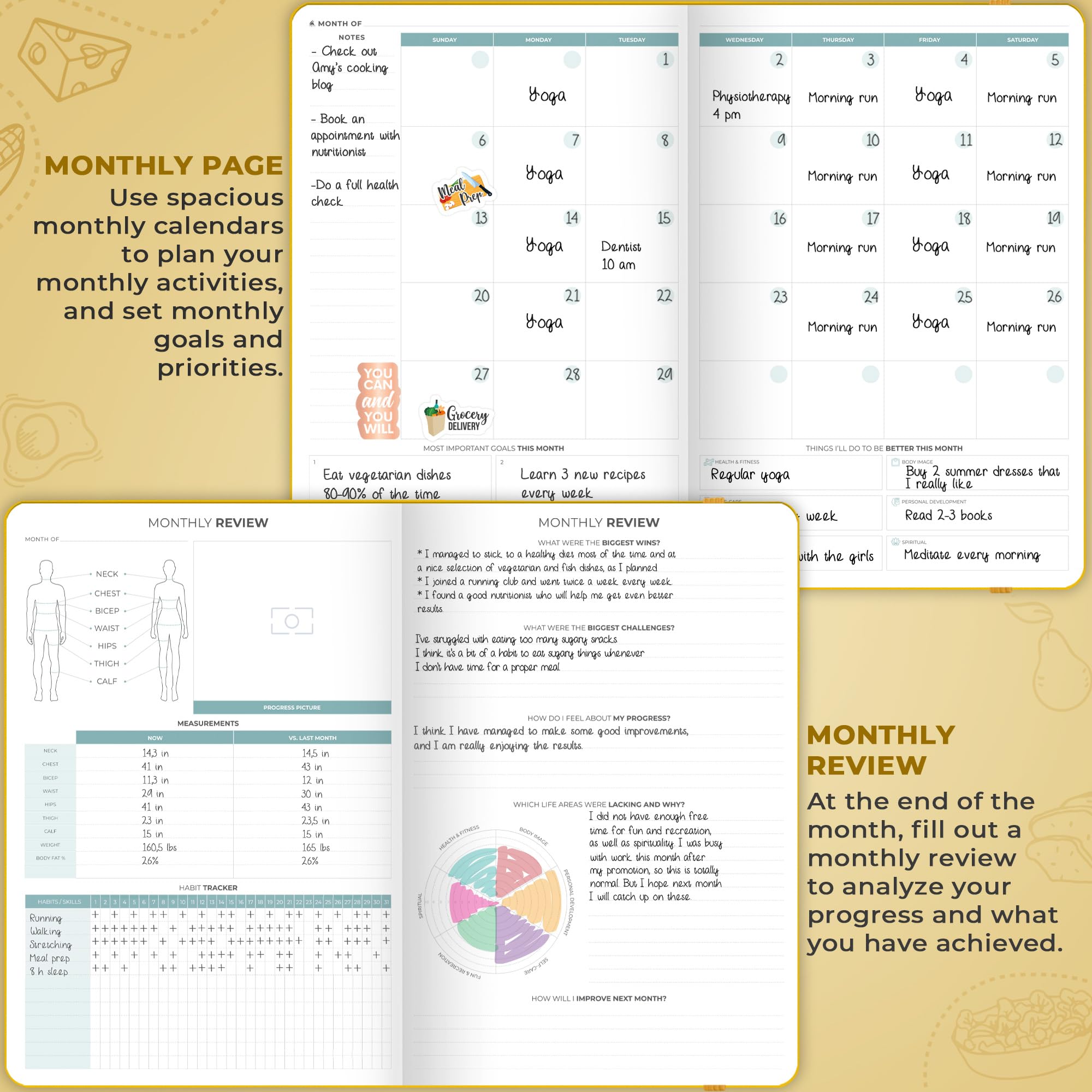 Clever Fox Food Journal Pro – Diet & Wellness Planner for Weight Loss Tracking – Calorie Counter & Meal Log for Women & Men – Undated 7x10 Inch Fitness Diary – Perfect for Meal Planning, Gym Workouts & Healthy Lifestyle (Amber Yellow)