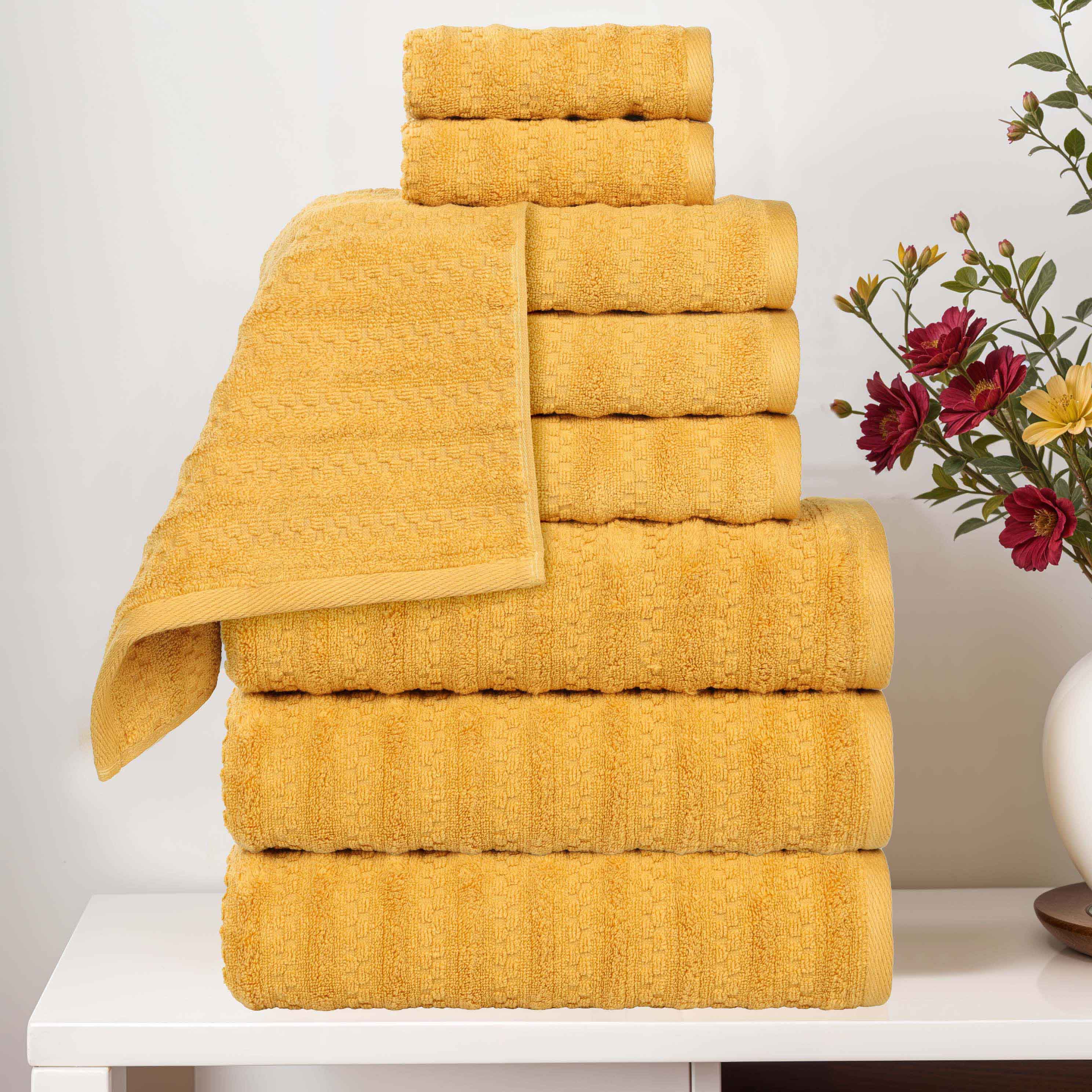 Zuma Zero Twist Cotton Medium Weight Soft Absorbent 9-Piece Bath Towel Set | Premium Hotel-Style Luxury Towels for Spa, Bathroom & Beach