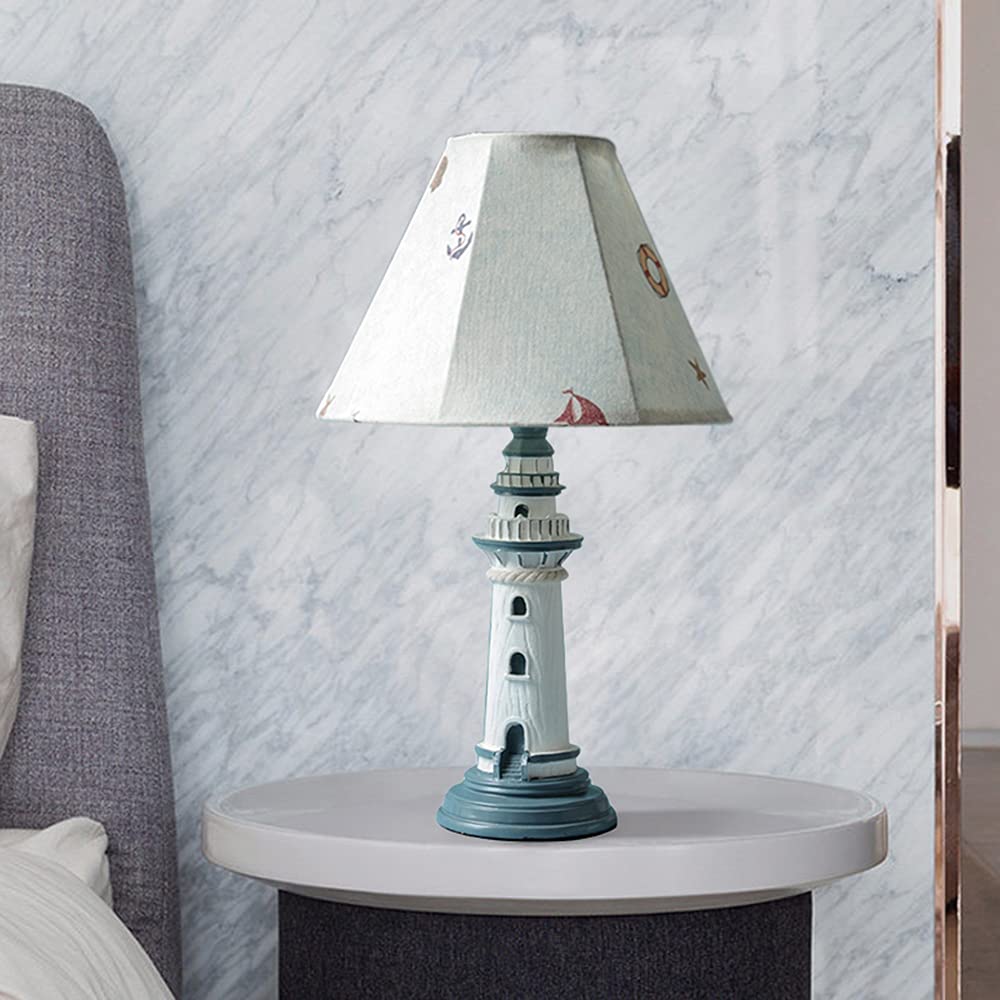 KWOKING Nautical Sailboat Night Light - LED Table Lamp with Fabric Bell Shade, Kids Bedside Lamp for Bedroom, Nursery & Dorm Room | Beach Themed Home Decor, Perfect for Coastal Living Rooms & Children's Bedtime