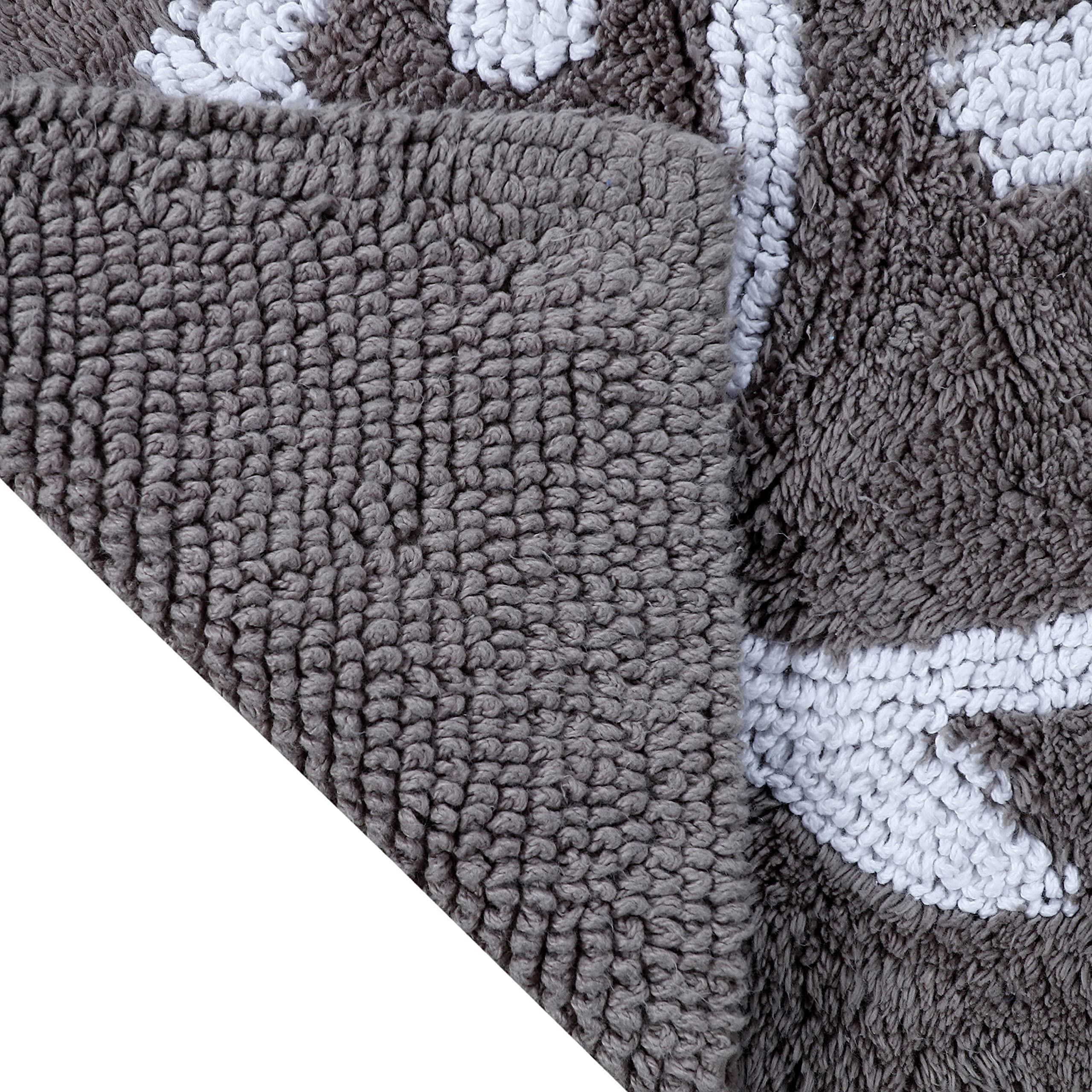 Southern Tide 7132578 Skipjack Cotton Reversible Absorbent 20x32 Inch Bath Rug - Soft Non-Slip Bathroom Mat for Shower, Tub & Vanity Areas - Gray
